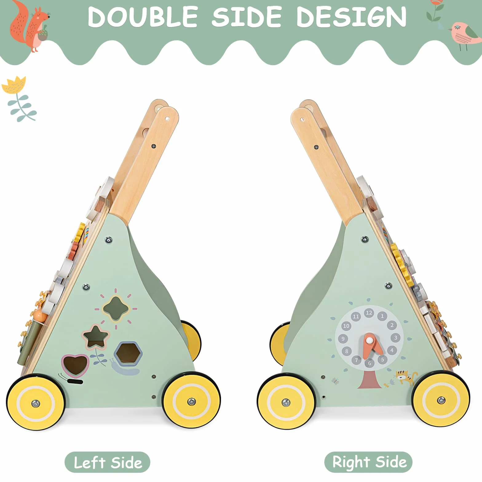 Trotteur Bébé en Bois, Chariot de Marche, Jouet Centre d'Activité pour Enfant