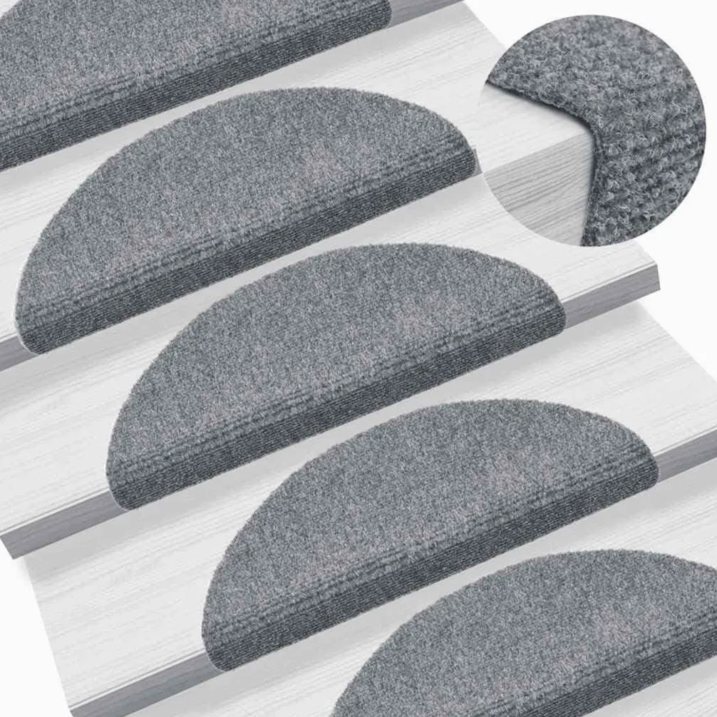 Lot de 5 tapis d'escalier autocollants gris clair 56 x 17 x 3 cm avec dessous antidérapant pour escalier en bois, escalier intérieur, isolation phonique et protection du sol pour la sécurité