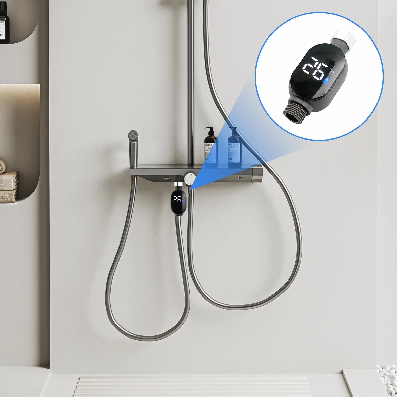 Thermomètre de bain numérique LED étanche 0-99 °C débit d'eau réel lot de 2