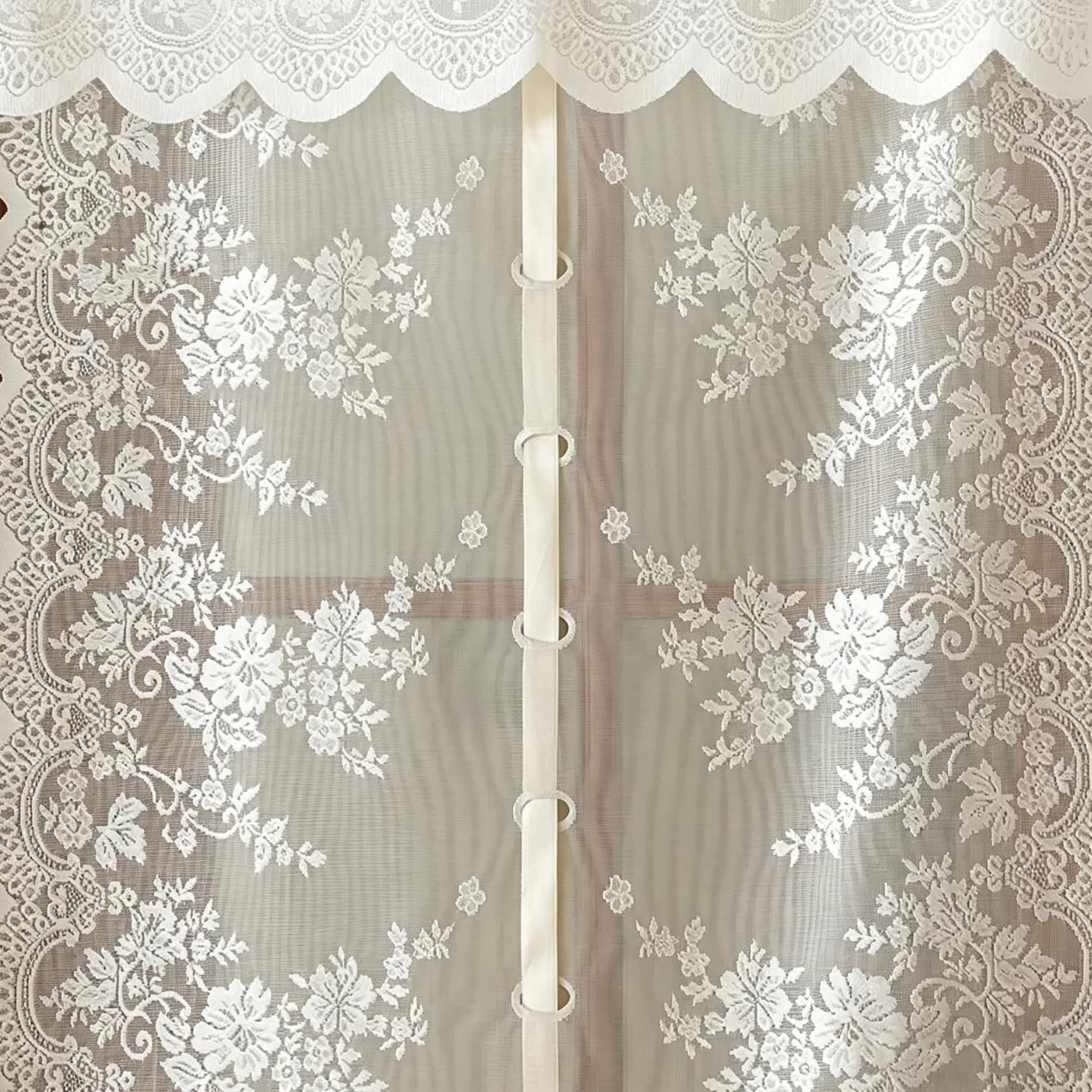 2 Pièces Français Rideaux de Ballon À Nouer, Rideaux Élégants Brodés À Fleurs Filtrant la Lumière AVCE Bords Festonnés et Passe-Tringle pour Cuisine(WxH80x240cm/31x94inch)