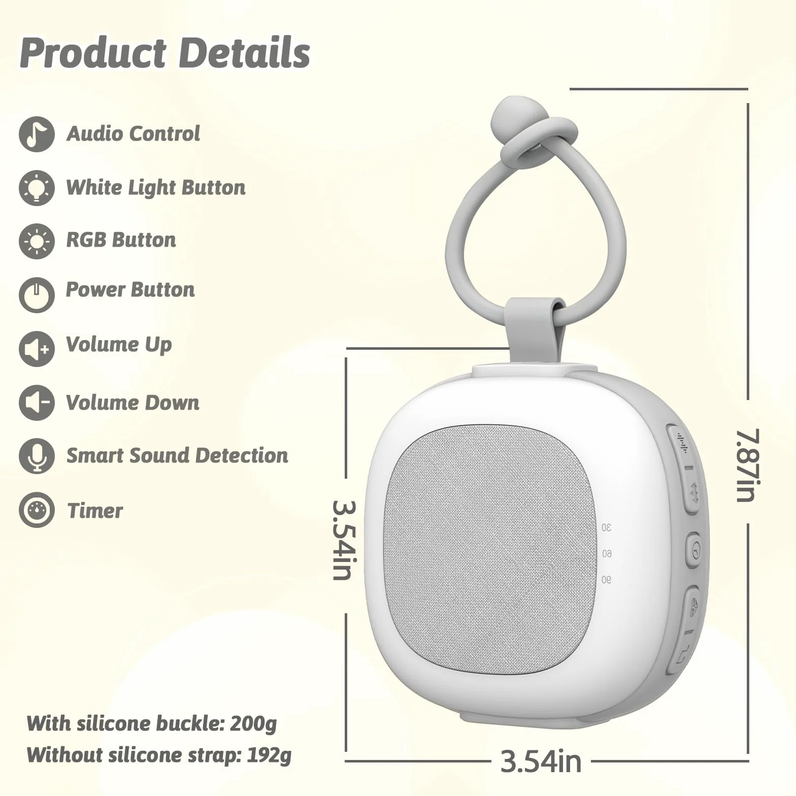 Gemmac Machine à Bruit Blanc Portable avec Veilleuse Intégrée - 32 Sons Apaisants, 7 Couleurs, Minuterie