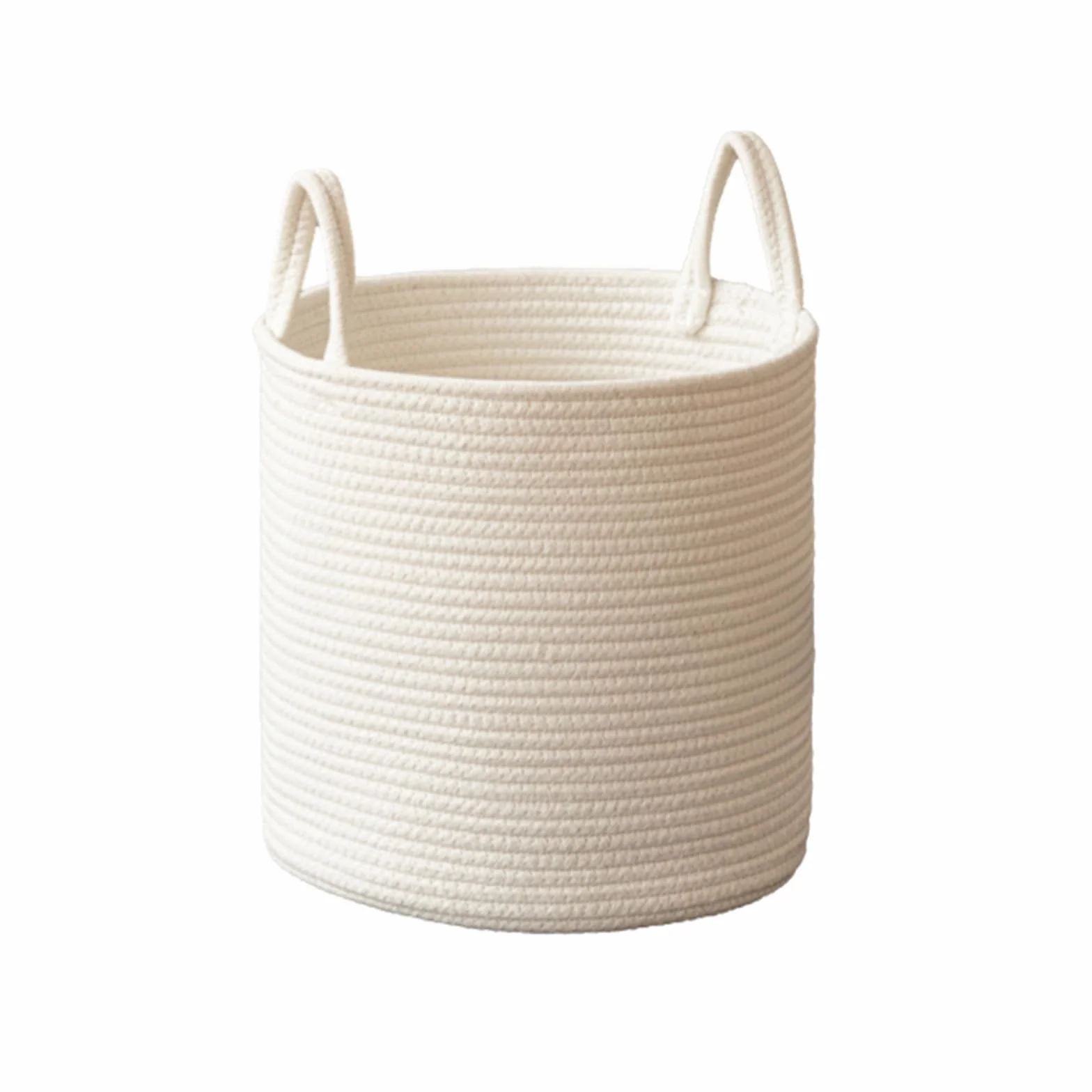 Panier de rangement en corde de coton beige rond pour linge sale jouets couvertures M