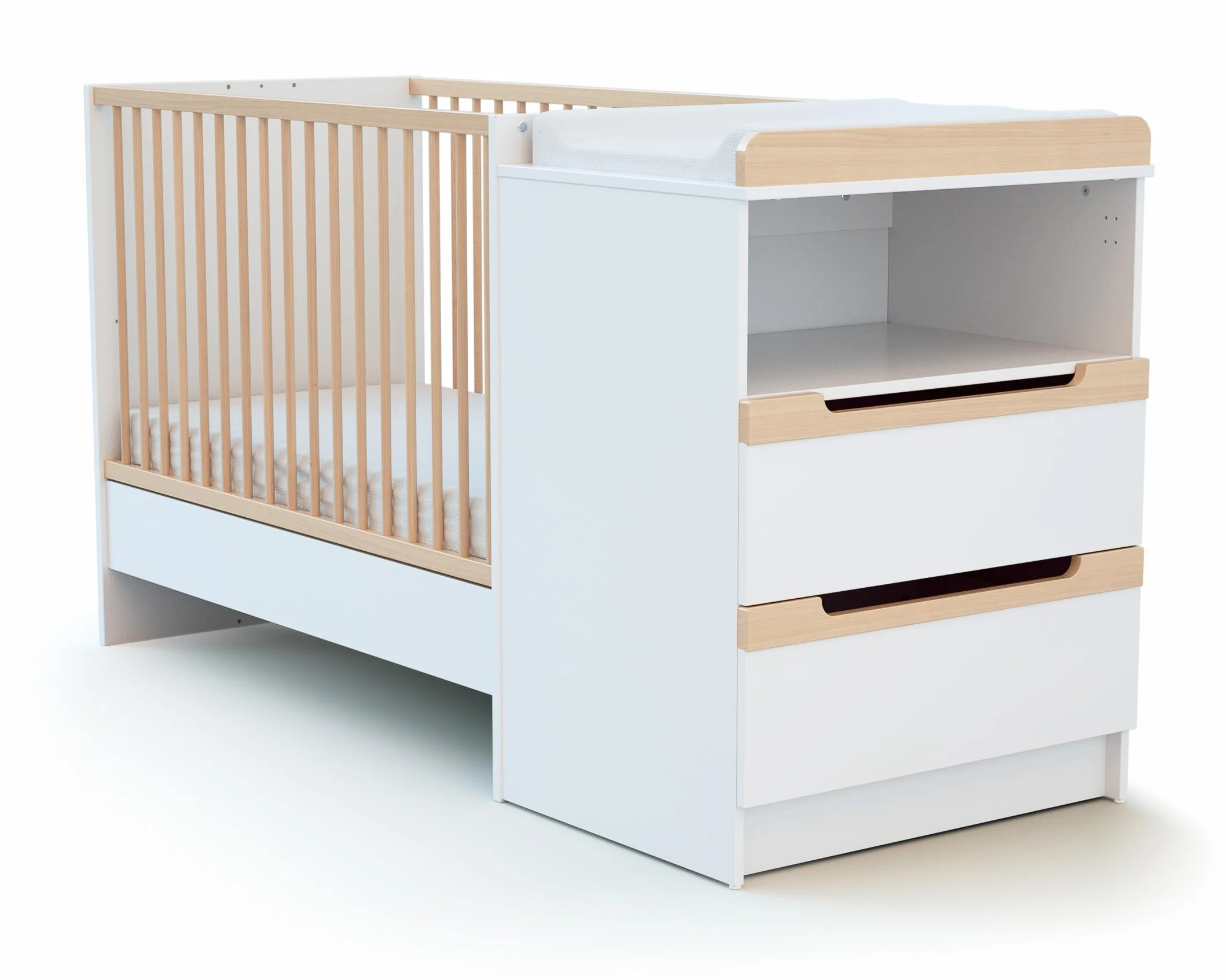 Lit Combiné Evolutif Carrousel Blanc et Hêtre Verni 60 x 120 cm Jurababy
