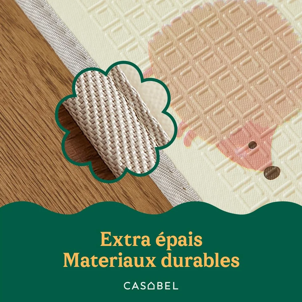CASABEL Tapis d’Éveil Bébé Évolutif 180×150 cm, Pliable, Imperméable, Épais, Motifs Animaux Forêt