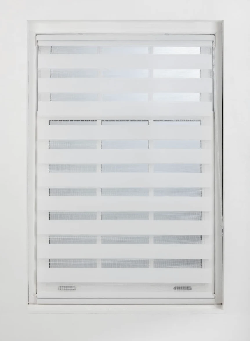 FURNISHED Stores Jour et Nuit sur Mesure - Store Enrouleur zébré en Tissu à Double Vision, Installation Rapide - Store Jour et Nuit, Blanc, 120W x 210H cm