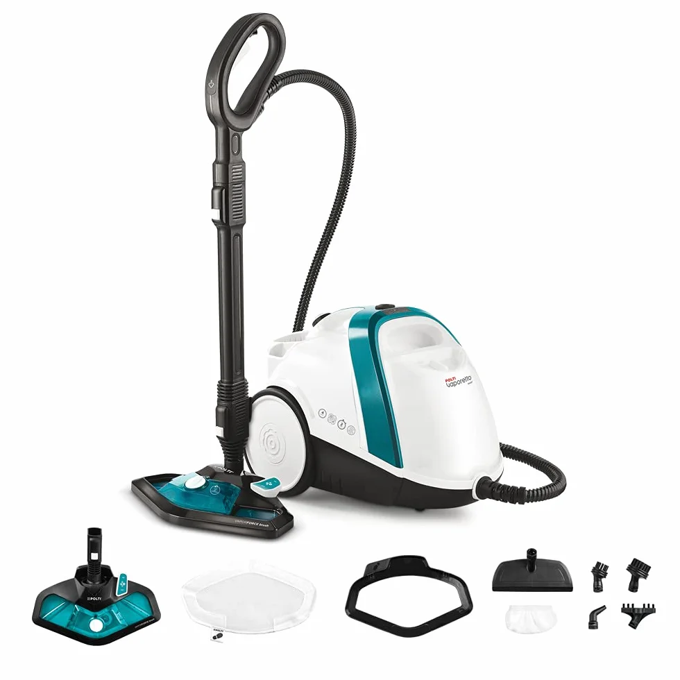 Polti Vaporetto Smart 100 T Nettoyeur Vapeur 4 Bars Autonomie Illimitée 9 Accessoires Blanc Turquoise