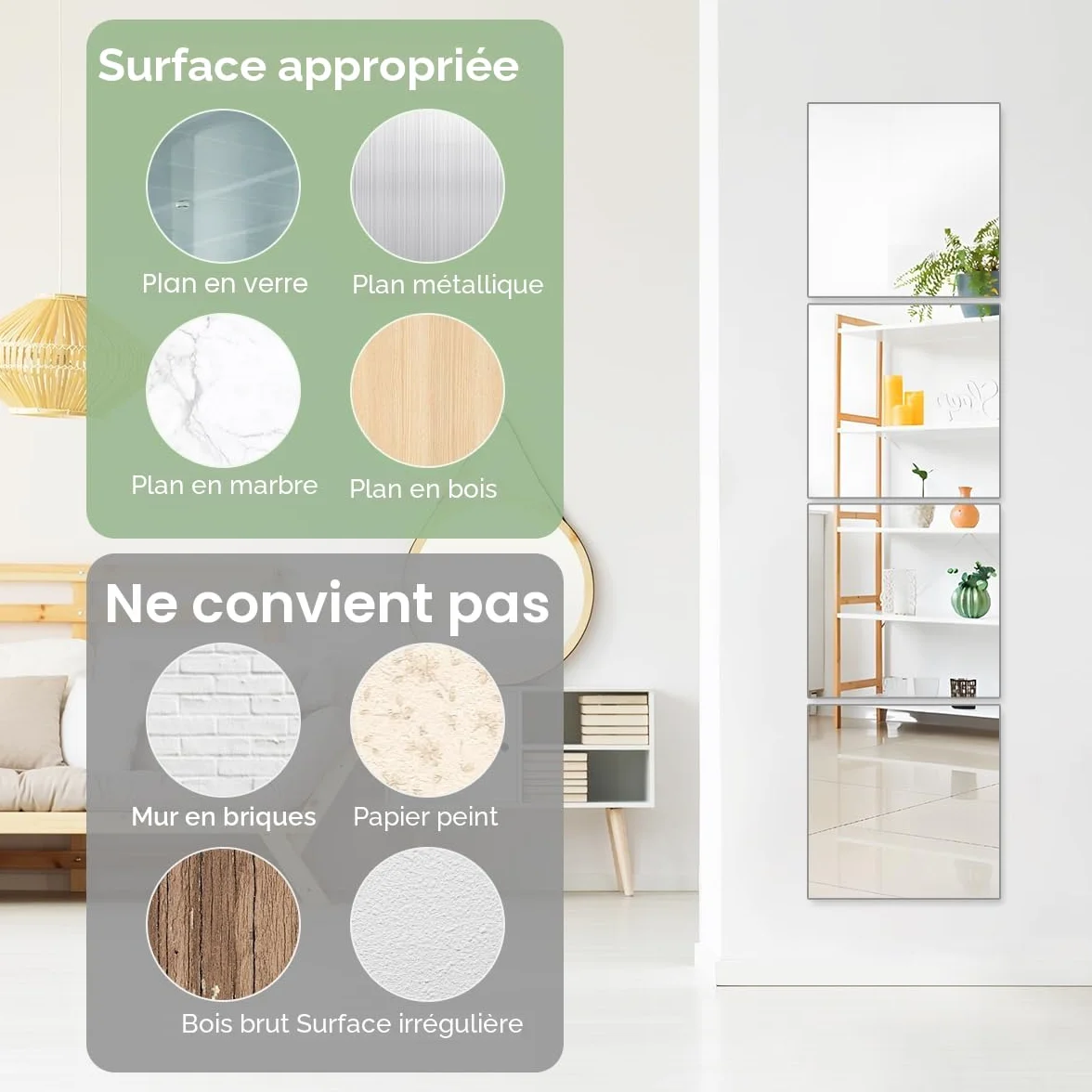 Lot de 4 miroirs autocollants en acrylique pour mur, grande taille, sécurité