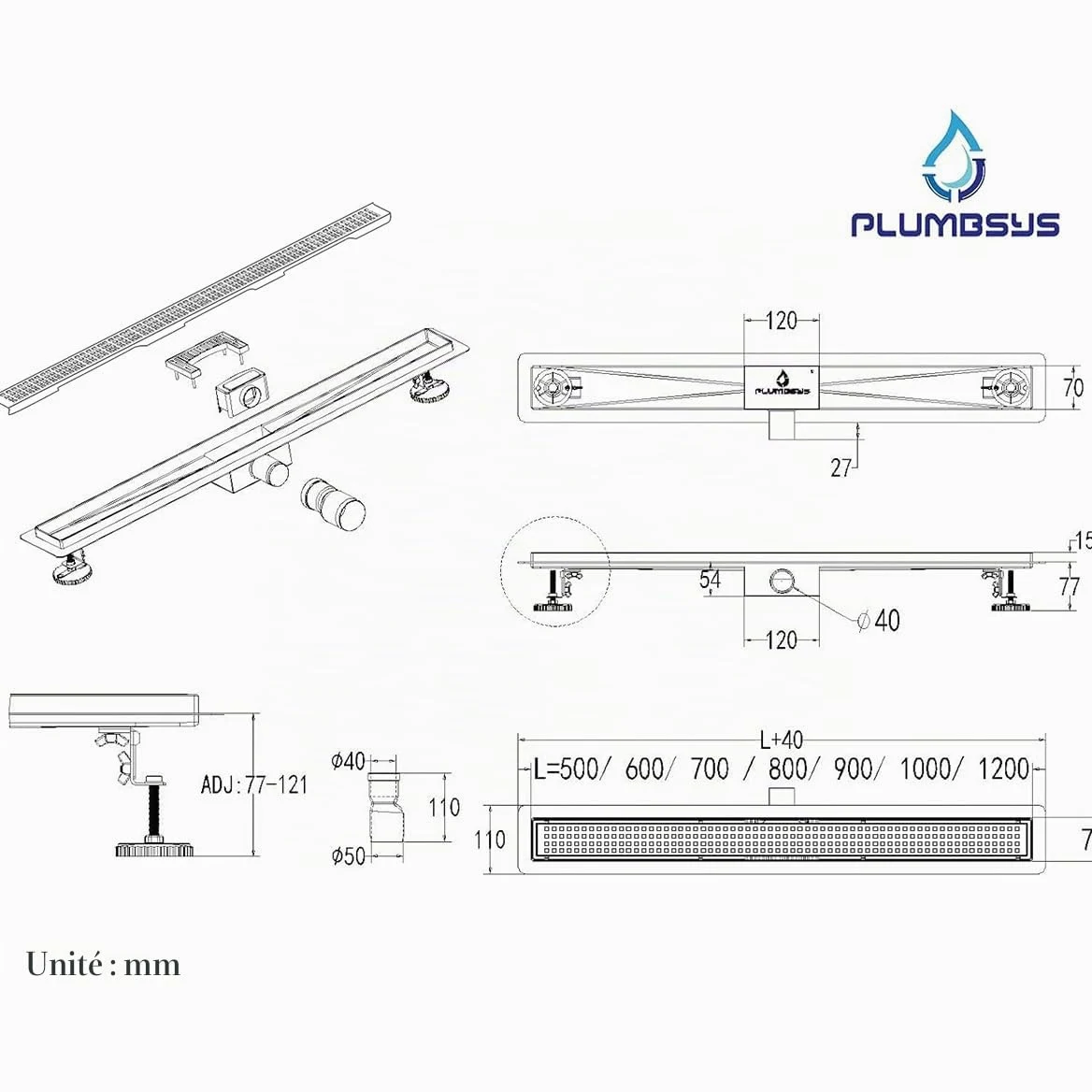 Caniveau de Douche 90cm Vidange en Acier Inoxydable avec Filtre, Conception Anti-Odeur