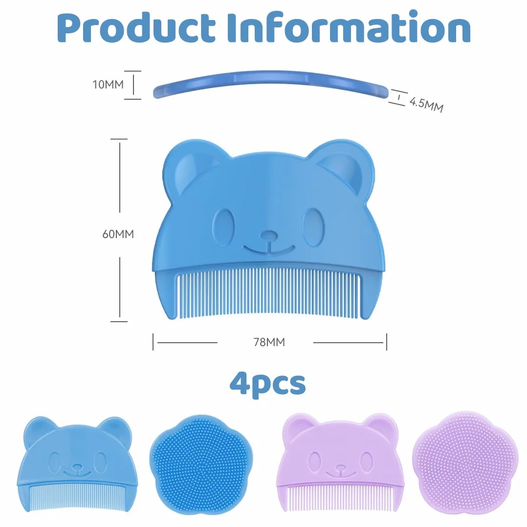 Peigne à Cheveux pour Bébé en Silicone, Brosse de Bain et Massage, 4 Pièces
