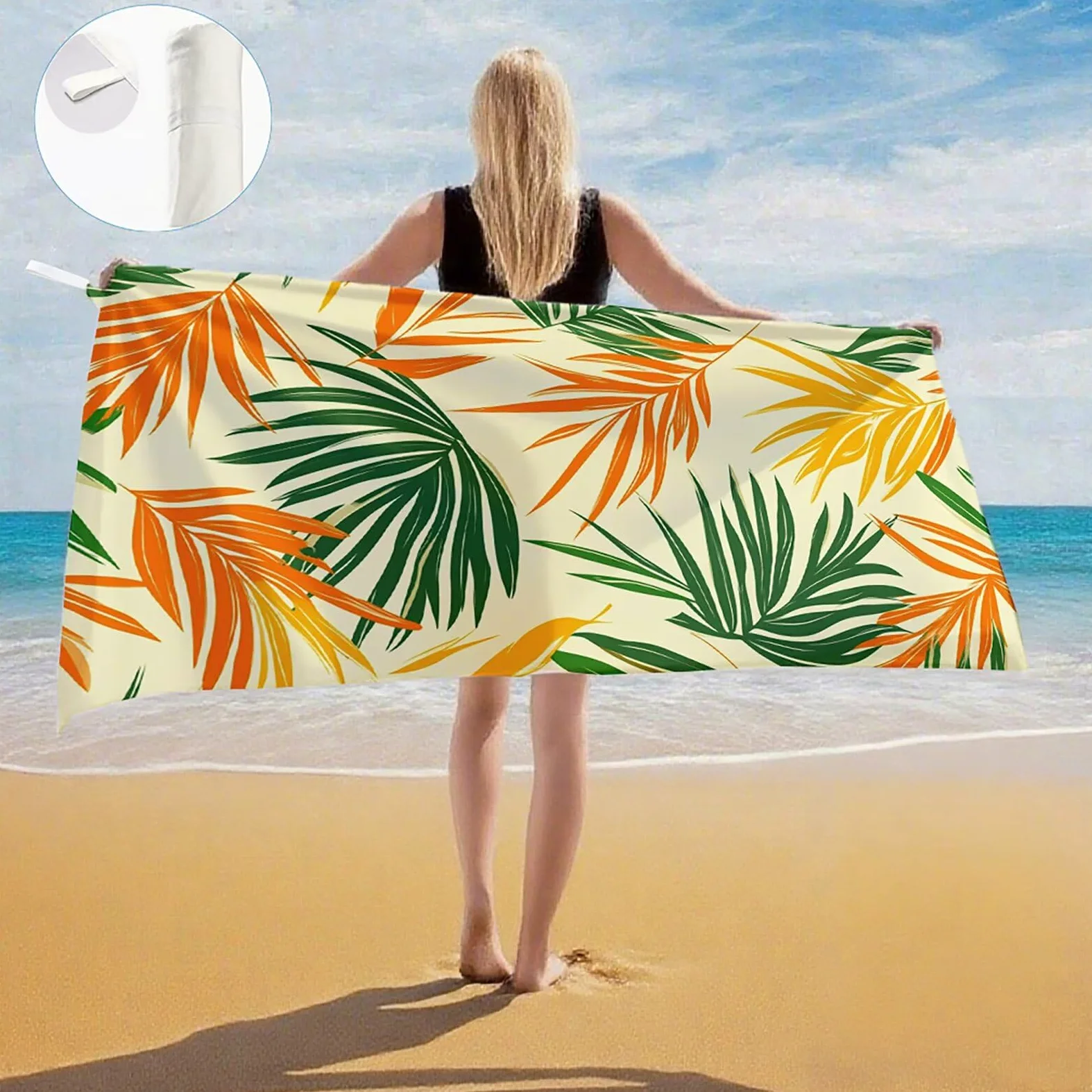 Serviette de Plage XXL 90x200,Feuille Serviette Plage Microfibre avec Séchage Rapide, Anti-Sable, Absorbante Fonction Design pour Vacances Piscine Pique-Nique Voyages Yoga, Cadeau Femme 2 Pack Q-752