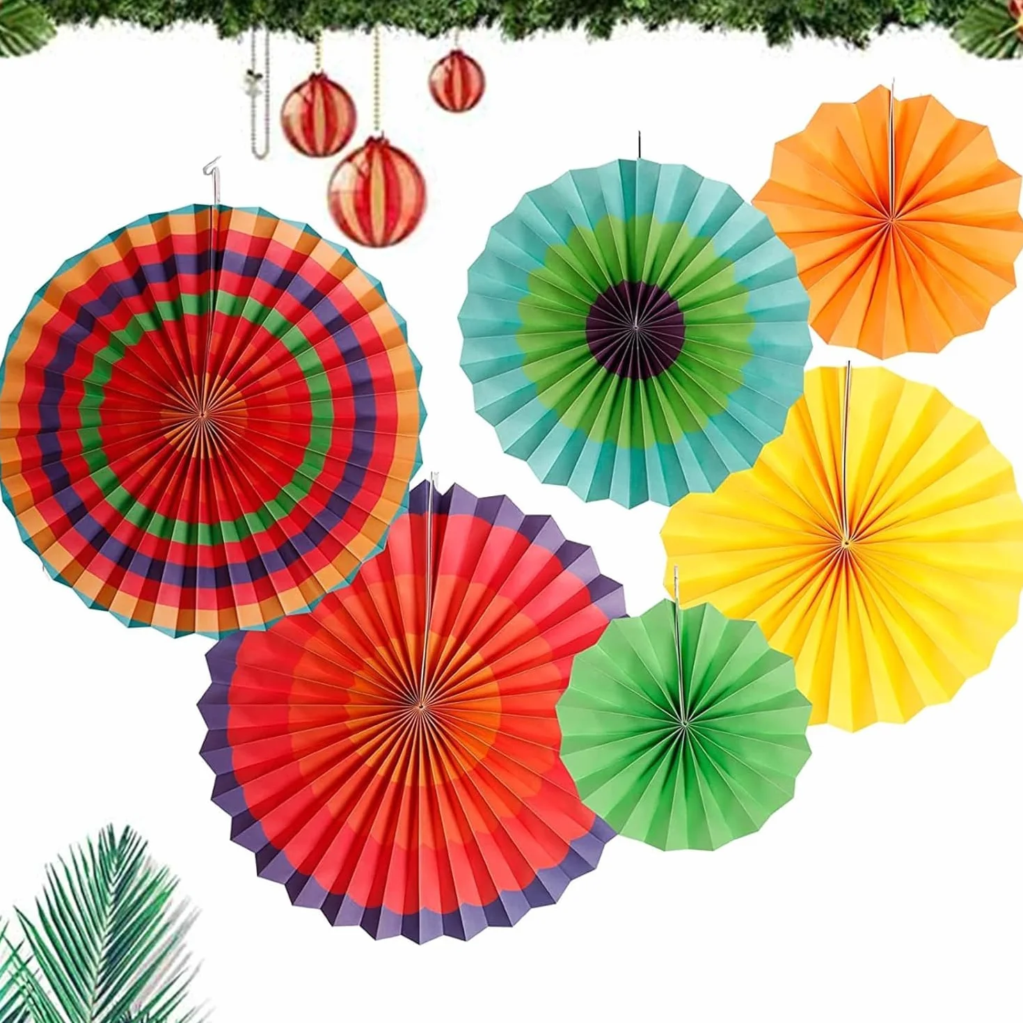 Ensemble de décoration d'éventail en papier, ventilateur de plafond à pompons, décoration mexicaine pour fêtes et mariages (Modèles colorés)