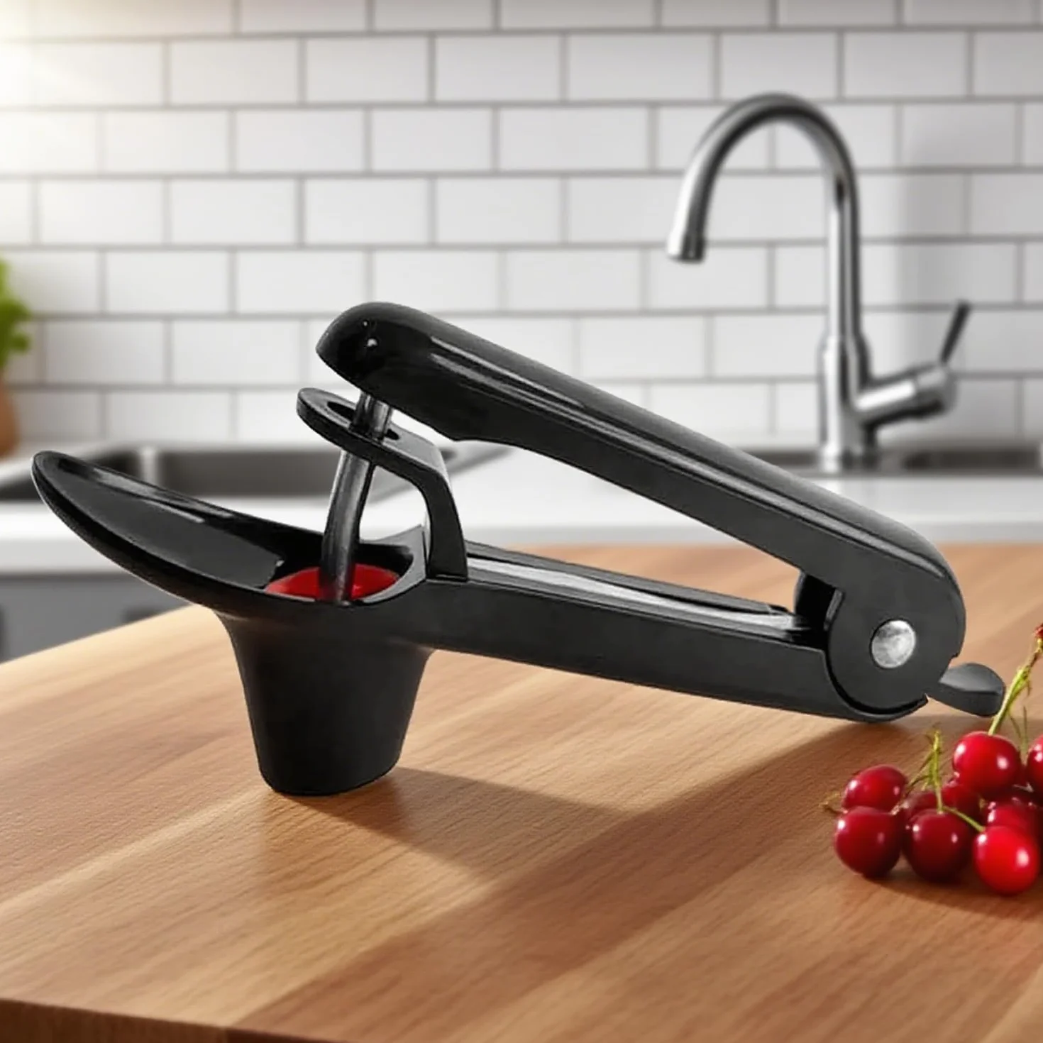 Dénoyauteur Cerises Manuel en Acier Inoxydable - Snocciolateur pour Olives & Fruits à Noyau, Outil pour Confiture et Desserts (Noir)