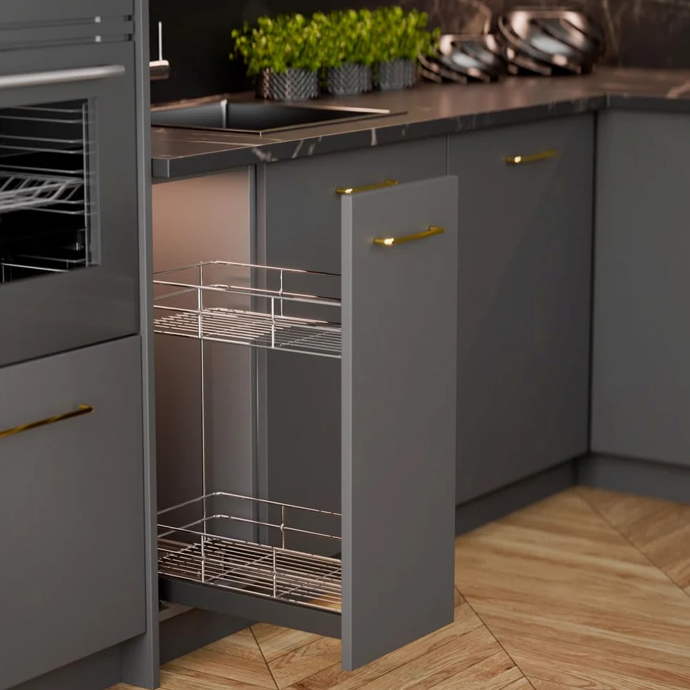 ATM panier coulissant cuisine 30 cm acier inoxydable fermeture douce cargo | Extraction complète, réglage façade 3D, finition argent mat, rangement placard, aménagement intérieur, usage domestique