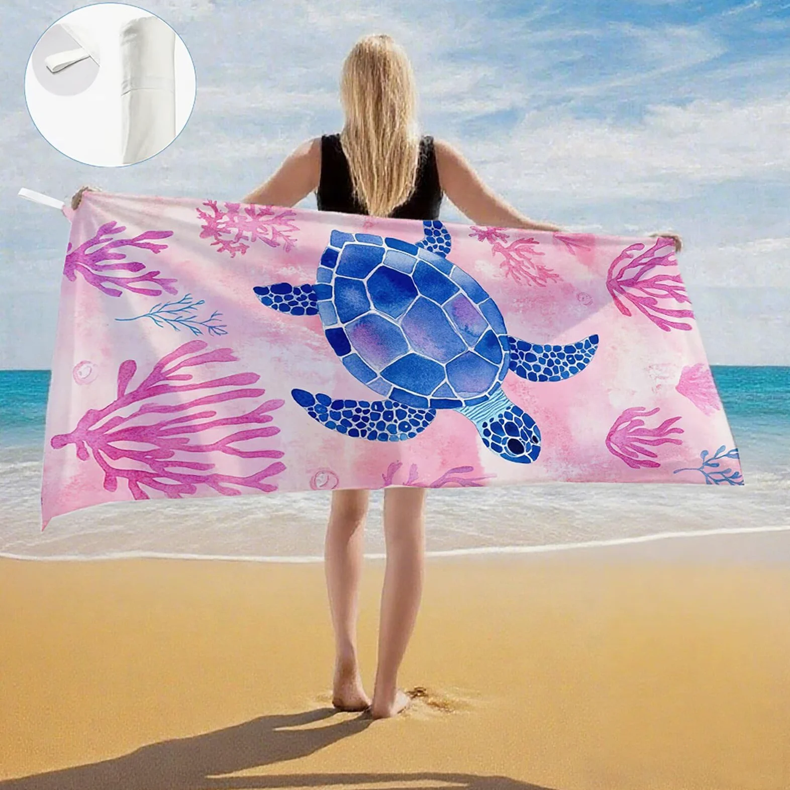 Serviette de Plage XXL 100x200 cm,Tortues de mer Serviette Plage Microfibre avec Séchage Rapide Anti-Sable Absorbante Fonction Design pour Vacances Piscine Pique-Nique Voyages Yoga, Cadeau Femme Q-647