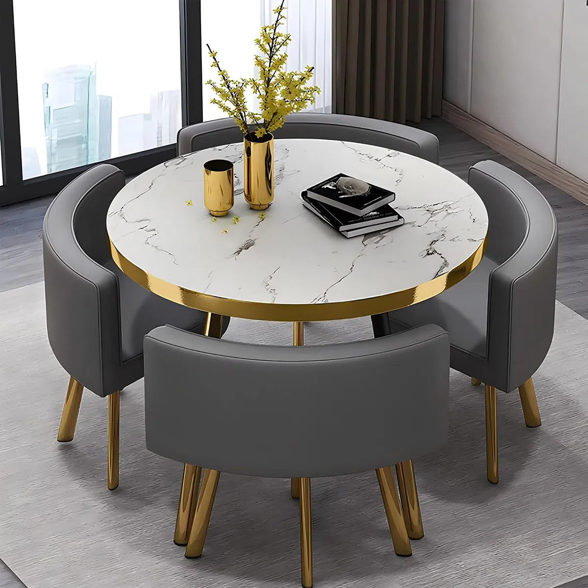 Ensemble Table et chaises de Formation pour 4 Personnes. Mobilier de Salle de conférence Polyvalent Rond/carré, idéal pour la Cuisine, la Salle à Manger, la réception de Bureau, Les réunions