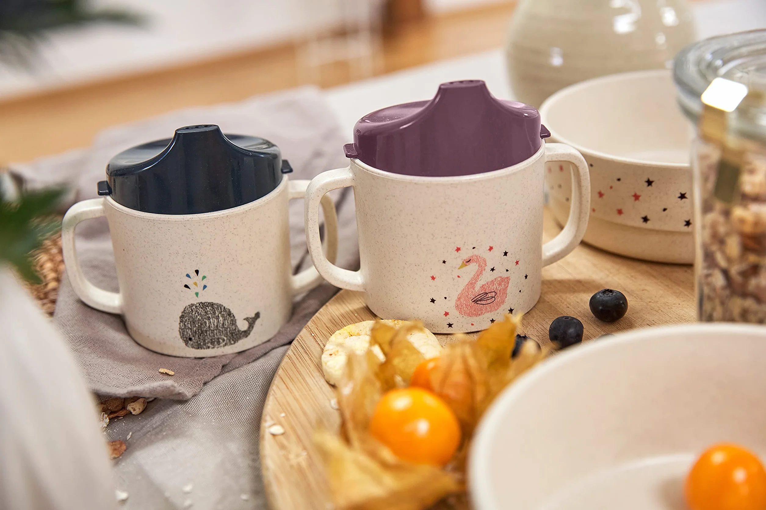LÄSSIG Polypropylène PP Tasse à boire enfants anse couvercle amovible 150 ml Sippy Cup Little Water Whale