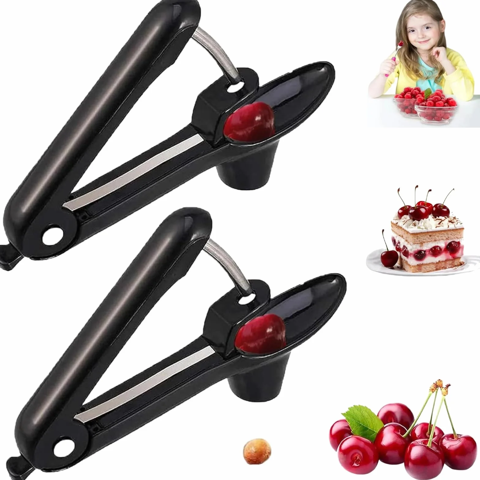 Denoyauteur Cerise Acier Inoxydable 2 Pièces Dénoyauteur Manuel Multifonctionnel Cherry Corer Noir