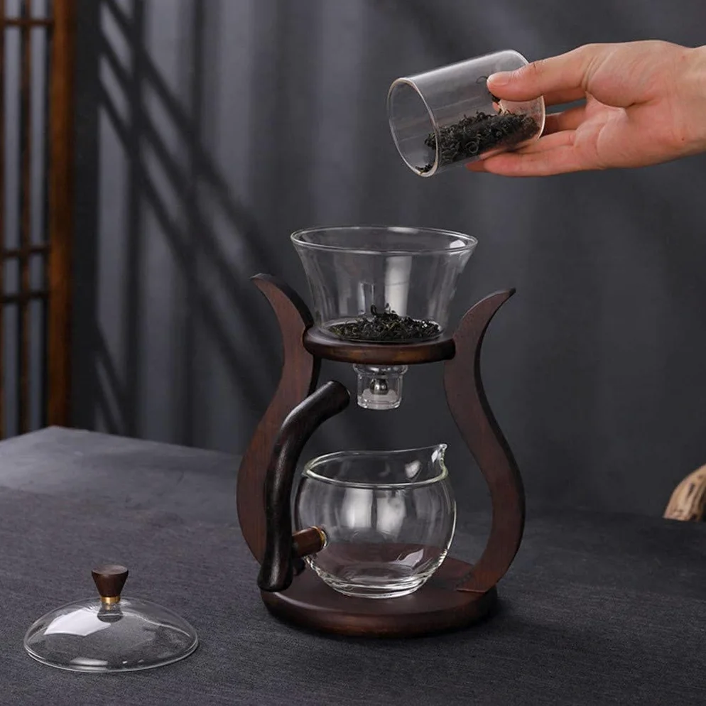 RORA Théière en verre semi-automatique avec couvercle rotatif pour débit d'eau magnétique (théière sans tasses)