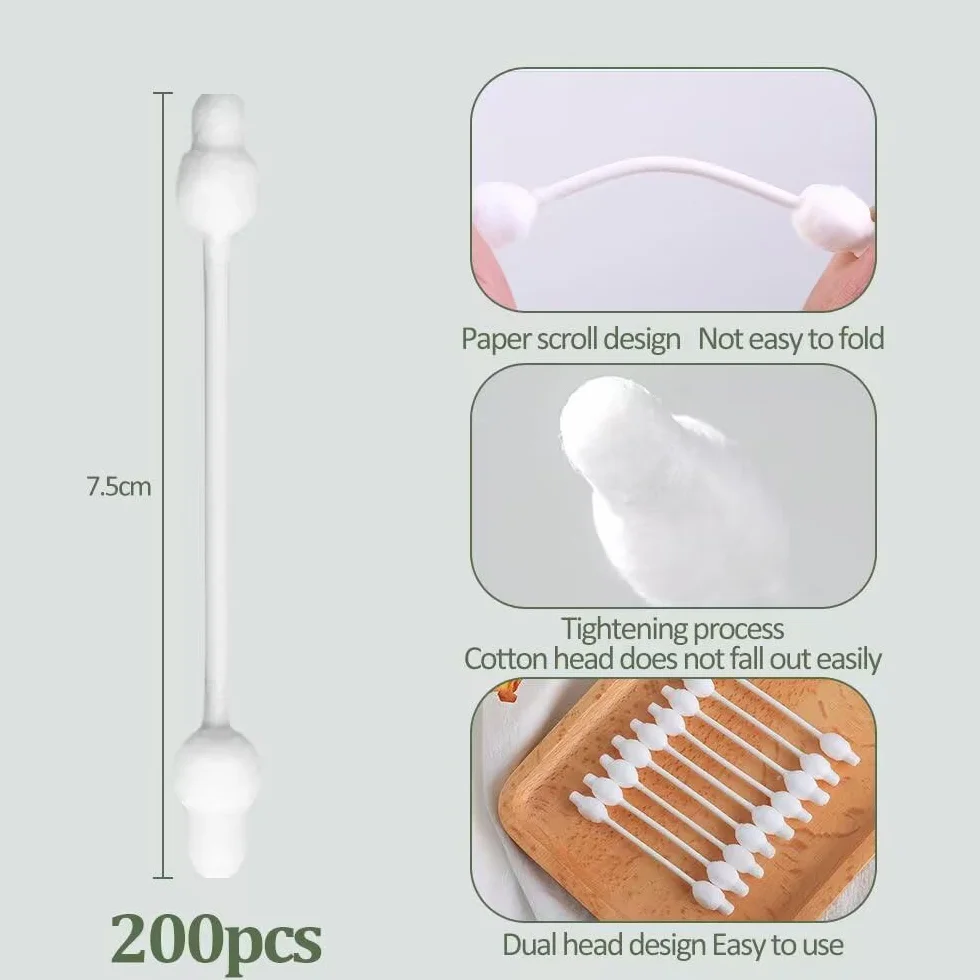 Cotons-tiges bio bébé grande tête sécurité 200 pièces boîte cube
