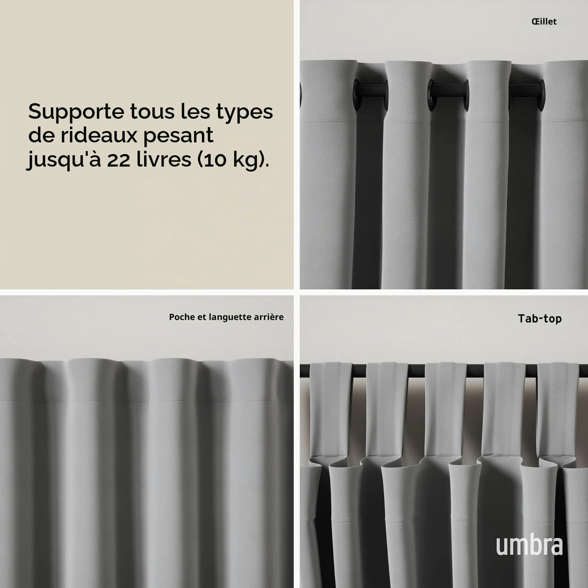 Umbra Ringlet Tringle à Rideaux Extensible, 2,5cm, 107-305 cm, 2 Embouts, Supports Muraux et Matériel De Fixation Inclus, Noir mat