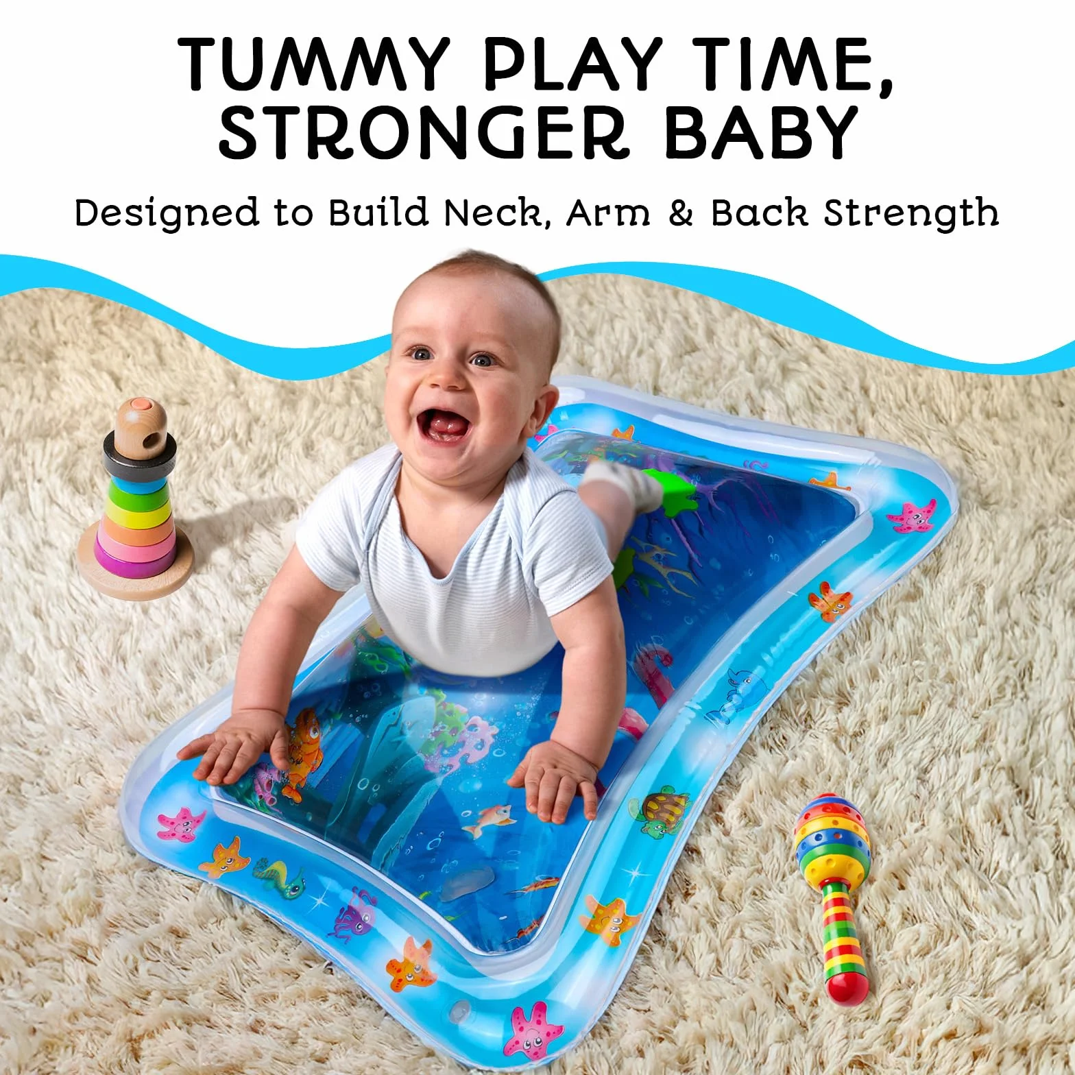 Tapis d'Éveil et de Jeux Sensoriel Bébé Gonflable - Jeu d'Eau Sans BPA - GEN2 Bleu