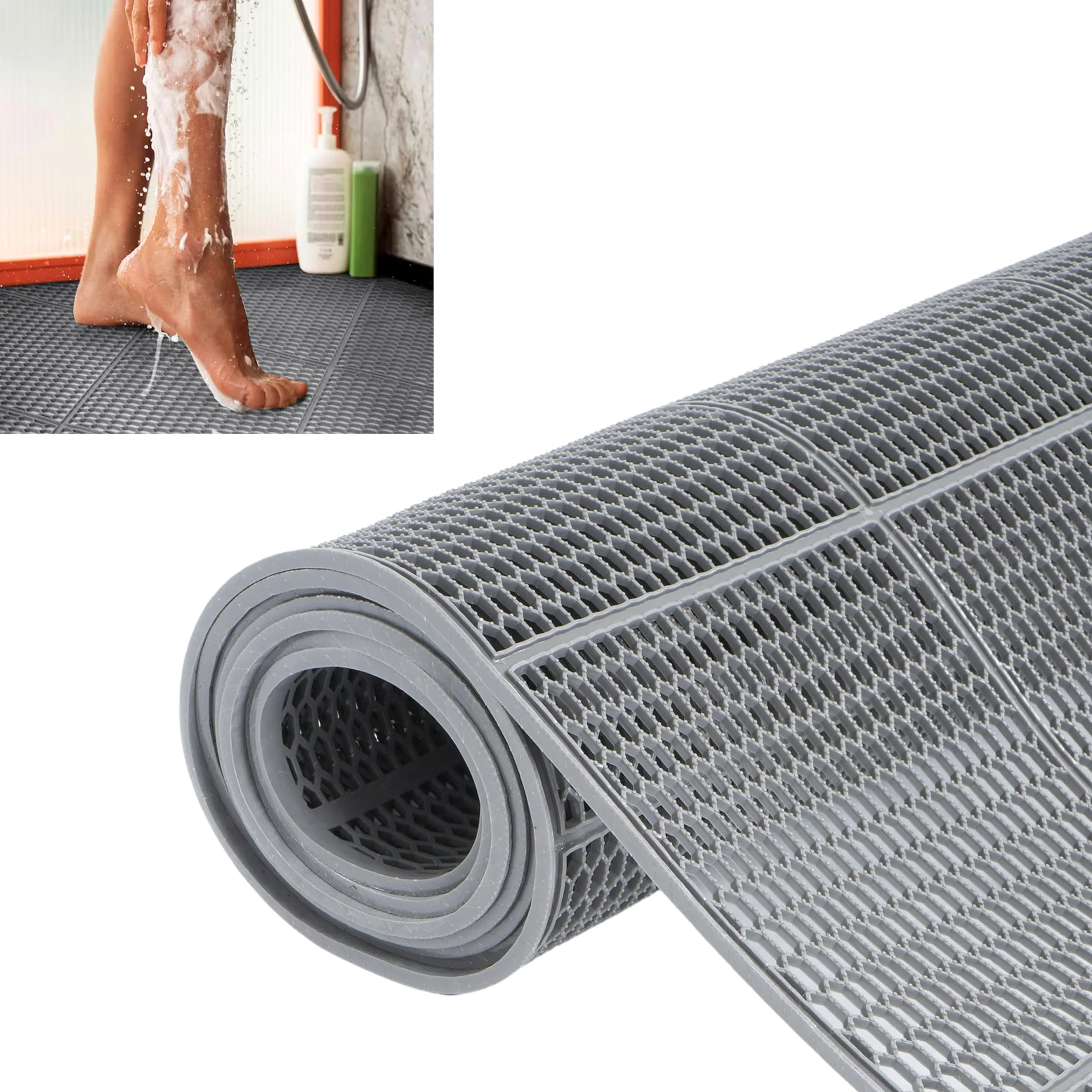 MYOYAY Tapis de sol antidérapant de 4 mm d'épaisseur, antidérapant, commercial, 90 x 300 cm, en PVC gris, rectangulaire, pour cuisine, piscine, douche, sauna, extérieur