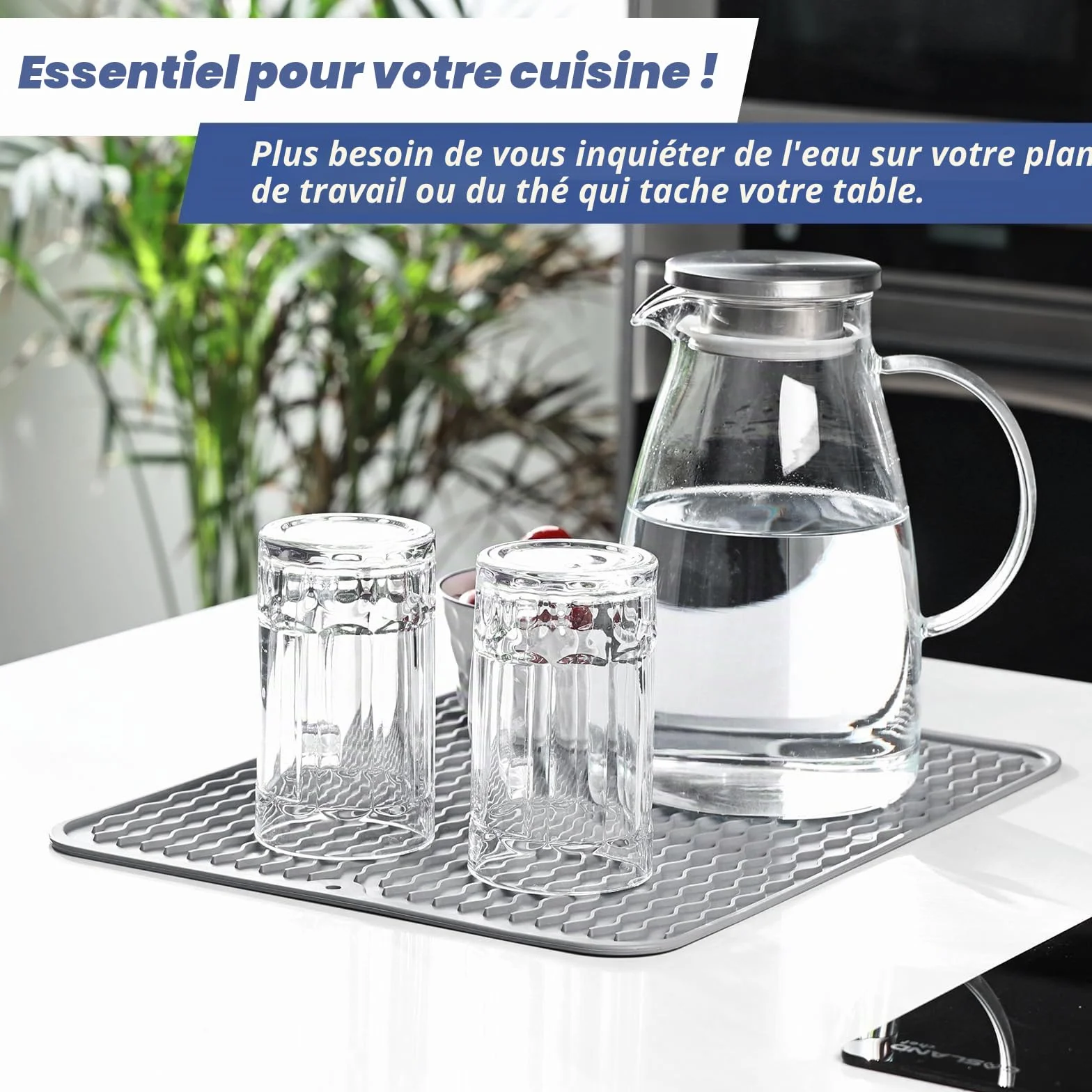 KitchenRaku Tapis Égouttoir en Silicone Résistant à la Chaleur Antidérapant Dessous de Plat