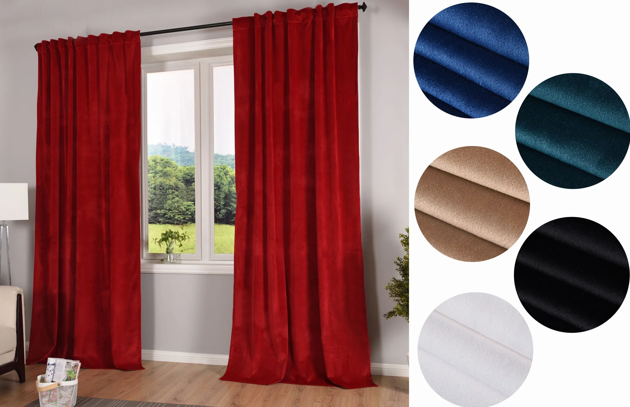 Gardinenbox Milano 20357 Lot de 2 Rideaux occultants, en Velours, Opaques, avec Passants de Tunnel, Bande à Repasser, pouvant être raccourcies, Bleu, 280 x 135 cm (H x l)