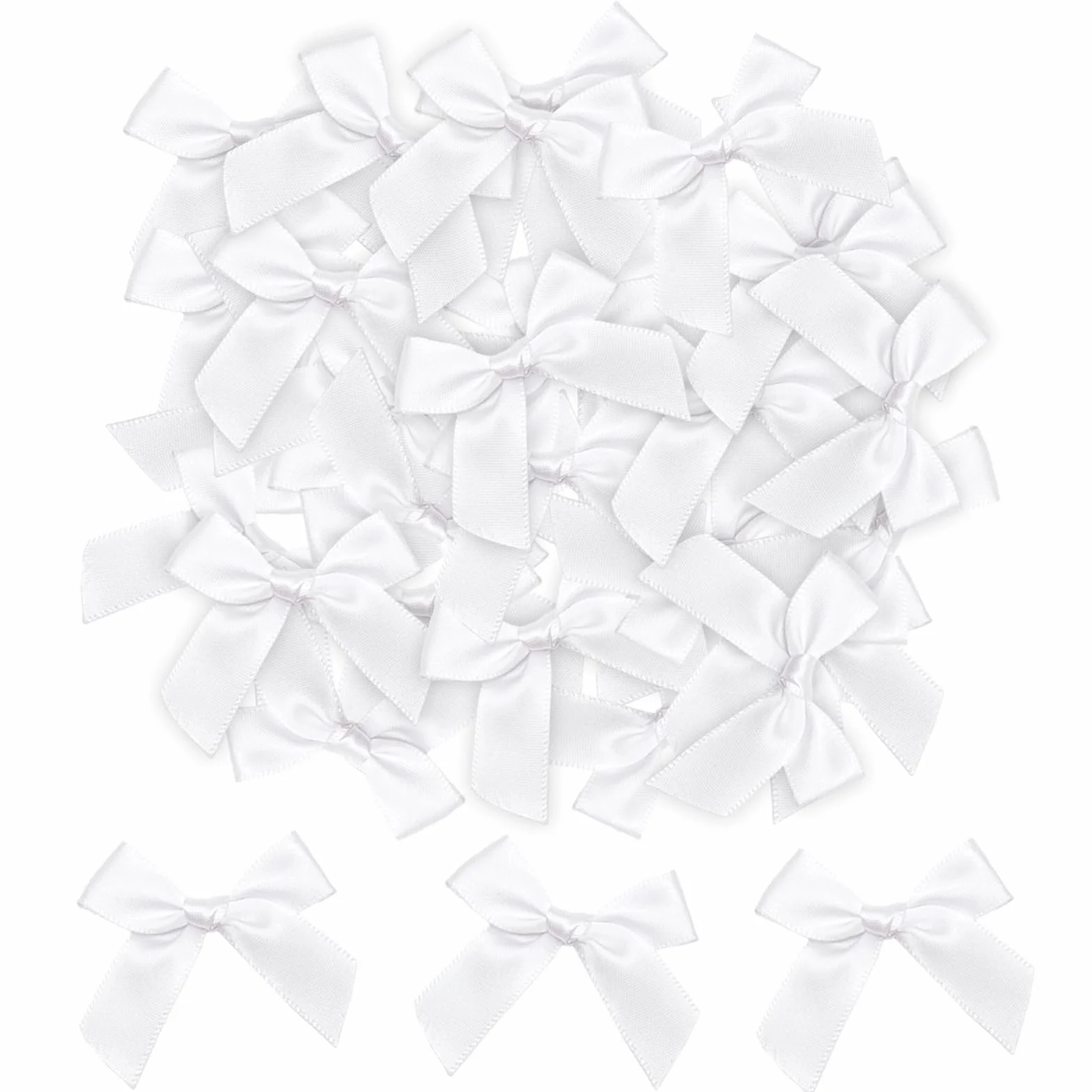 Noeud Cadeau Blancs 5cm Satin Soie Auto-adhésif – 48 Pièces pour Emballage Cadeaux Mariage Fêtes