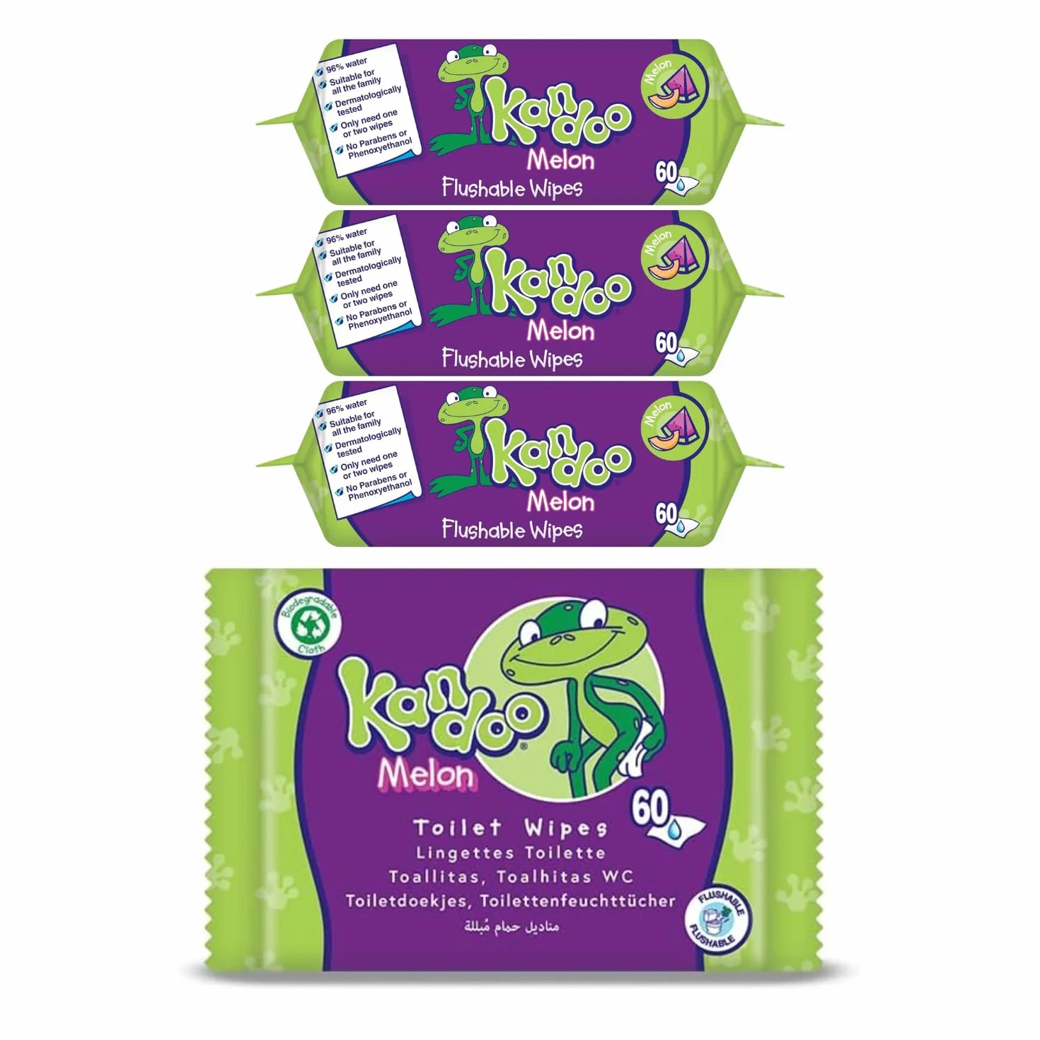 Kandoo Lingettes Humides Melon Jetables 4x60 240 Unités