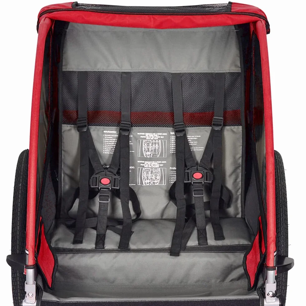 Remorque Vélo Enfants Pliable Tout-Terrain 1 ou 2 Enfants - Chariot de Transport Multifonction (Rouge)