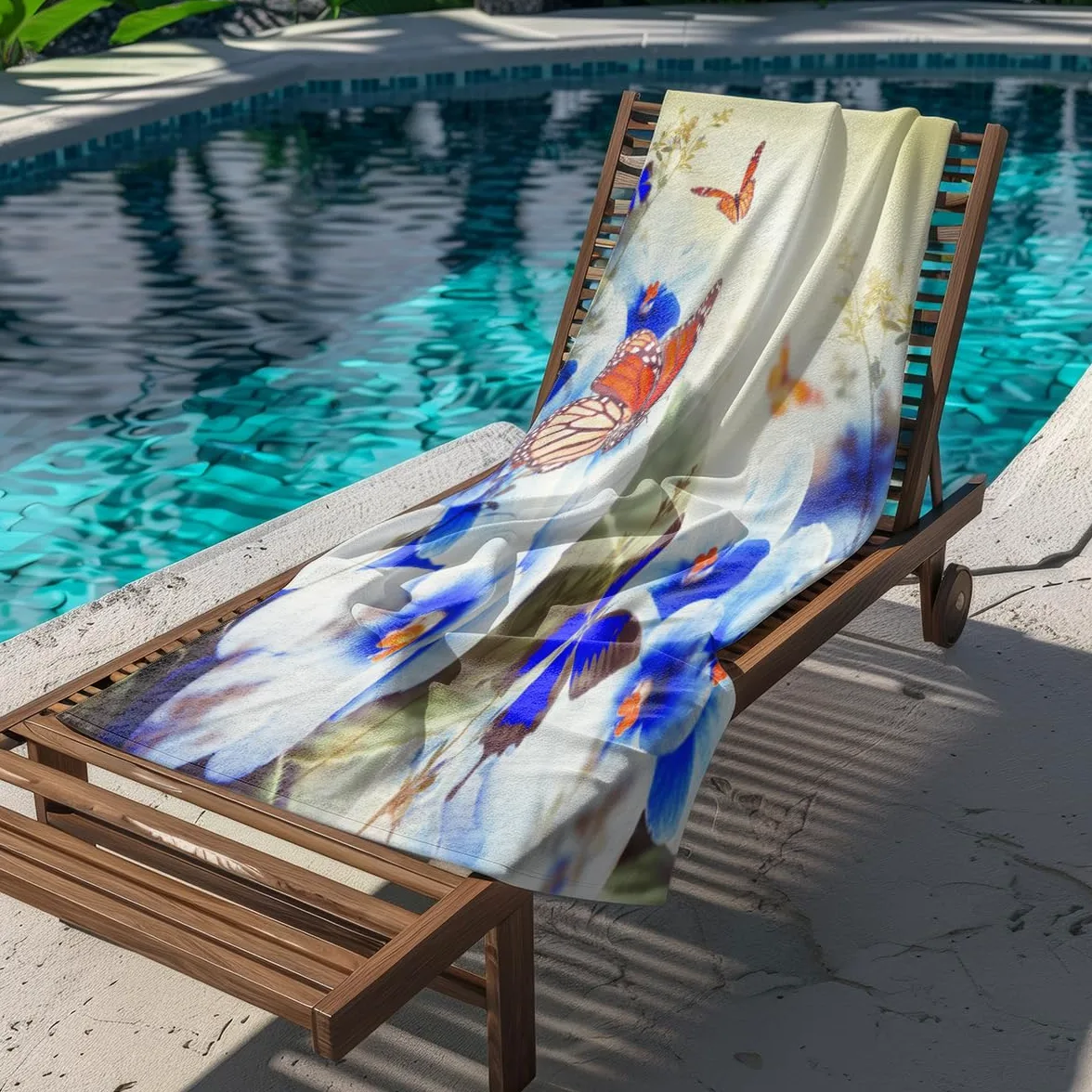 Serviette de Plage Papillon Bleu Royal Serviette de Bain Sport Piscine Toilette Microfibre Piscine Anti Sable Drap de Plage Bain xxl Ultraléger Portable Towel Absorbant Séchage Rapide 200x220cm