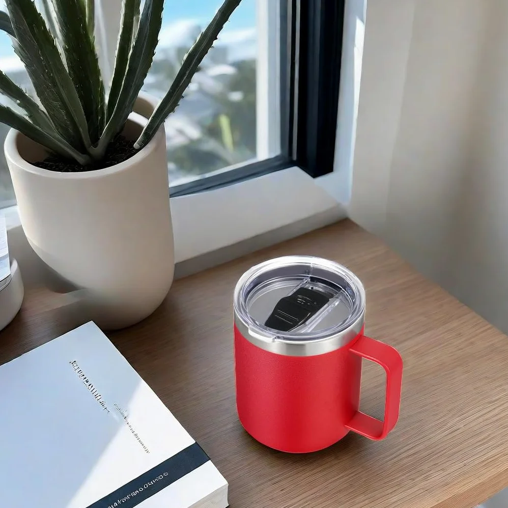 Volhoply Lot de 4 tasses à café isothermes en acier inoxydable avec couvercle – Tasse à café de voyage à double paroi avec poignée – Gobelet isotherme réutilisable en métal pour le camping – Cadeau de