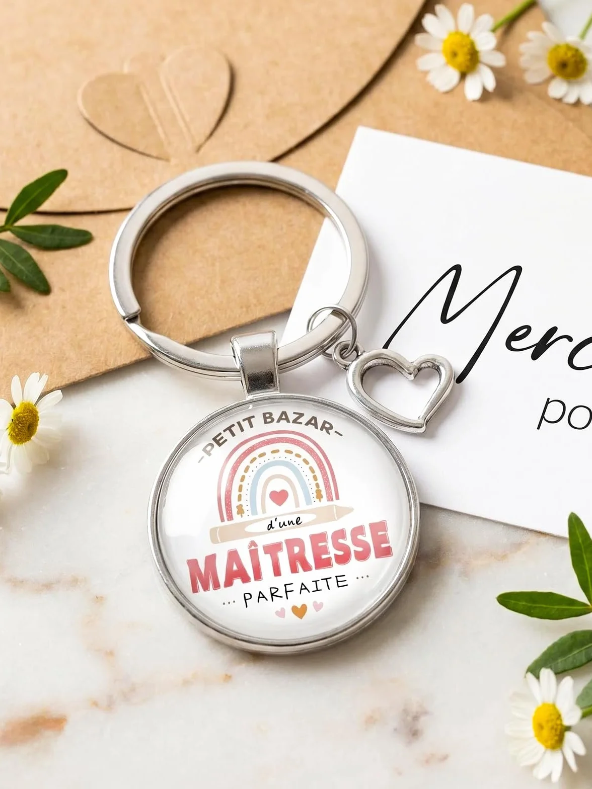 Sac Tote Bag Cadeau Maitresse D'école avec Porte Clés et Carte de Remerciement