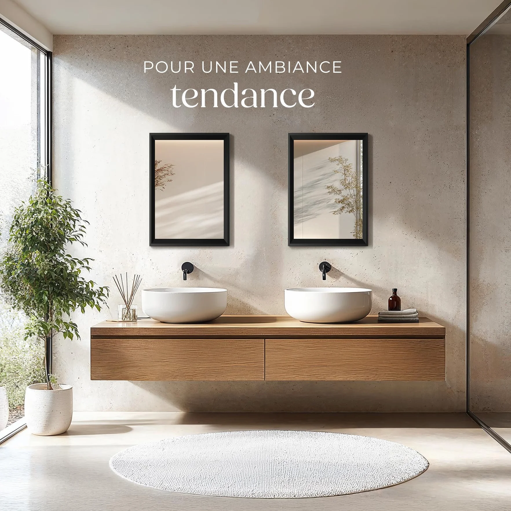 Tectake Miroir Mural Cadre Noir Plastique 40x60cm Design Industriel Décoration Chambre Salon