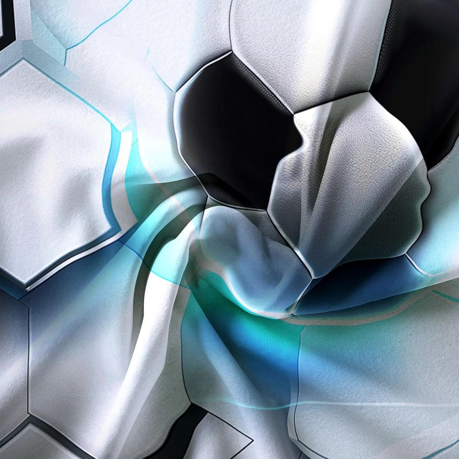 Lot de Rideaux Occultants à Oeillets Isolant Thermique Anti Froid Ballon de Foot Hexagonal animé Imprimés Blanc, Rideaux Salon Chambre pour Enfant Garcon, 110L X 215H cm (2 Panneaux)