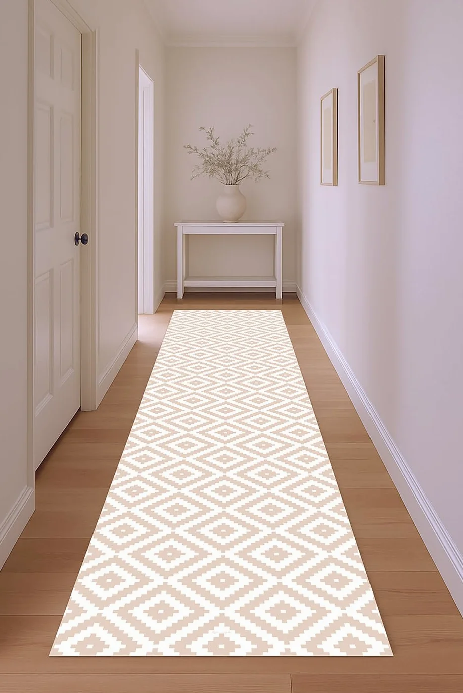 DobleUve Estudio Tapis Vinyle Géométrique | Beige | 65x200 cm | Tapis Cuisine | Tapis de Salon Antidérapant Antifongique Ignifuge | Tapis Enfants | Tapis Bain PVC | Tapis PVC