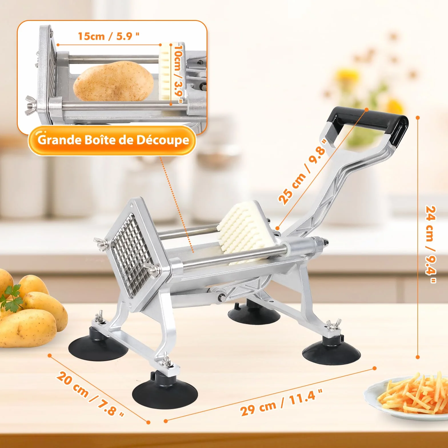 Anatole Coupe-Frites Lames Acier Inoxydable 6mm 9mm 13mm 8-Coin Trancheuse Légumes Commerciale