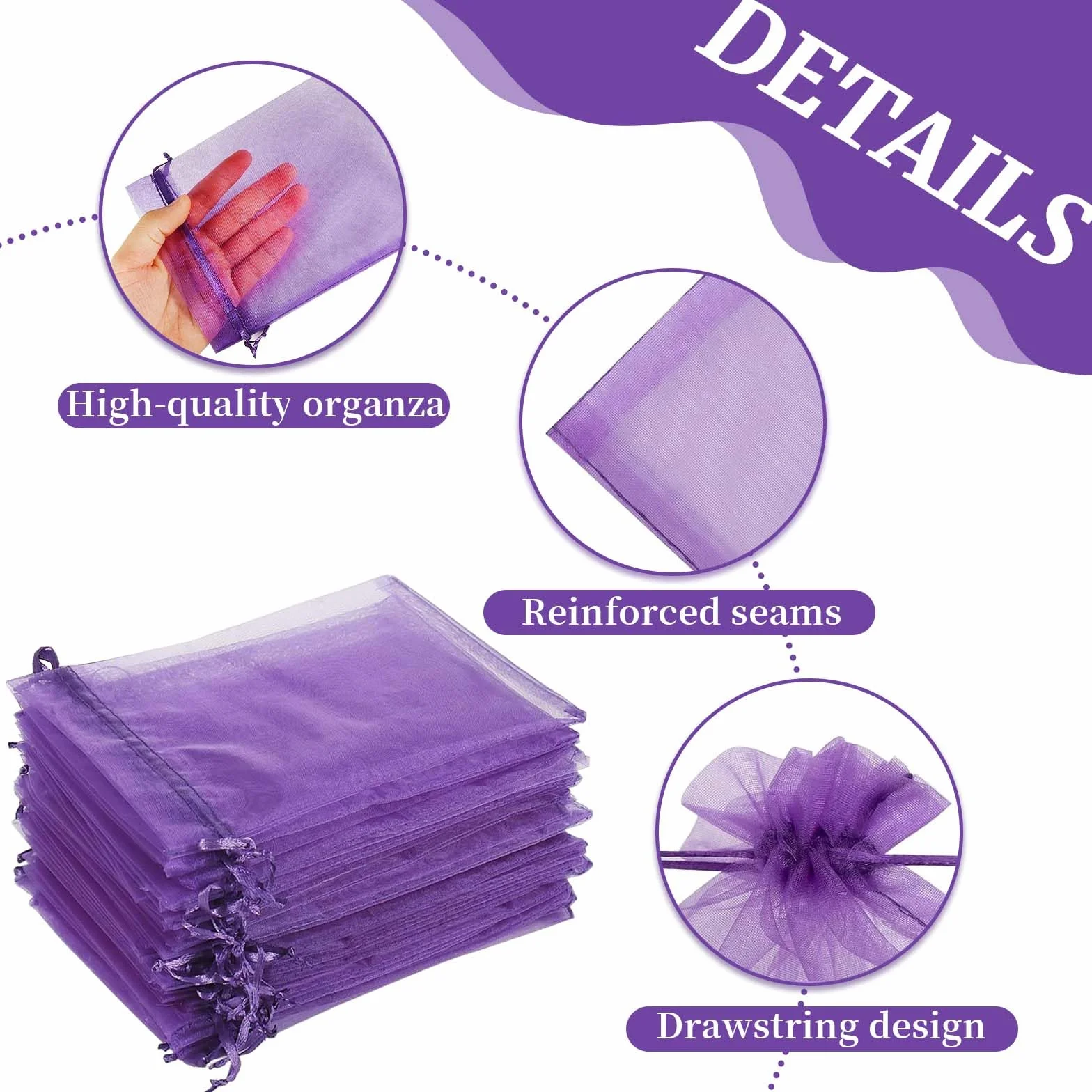 Sachet Organza Vide 40 Pièces 7x9cm avec Cordon de Serrage pour Lavande Épices Armoire Voiture