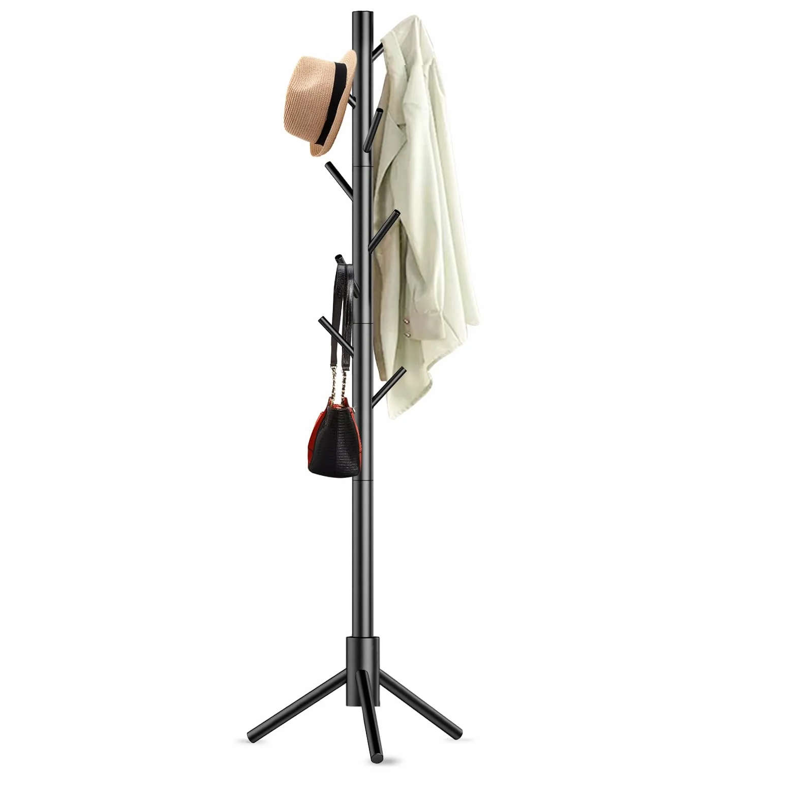 Porte-manteau en bois avec 8 crochets, 3 tailles réglables pour vêtements et chapeaux