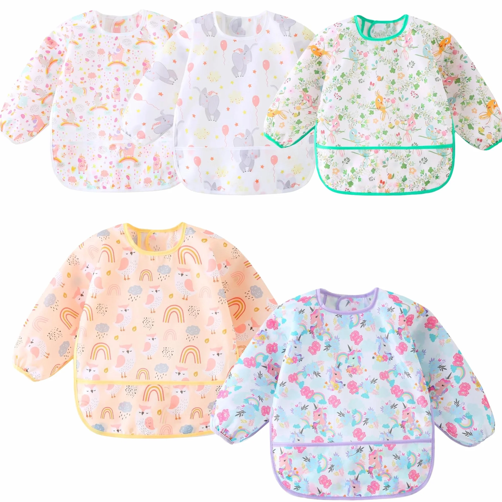 Bavoirs à Manches Longues Imperméables Lot de 5 Tablier Peinture Enfant 5 Mois à 3 Ans