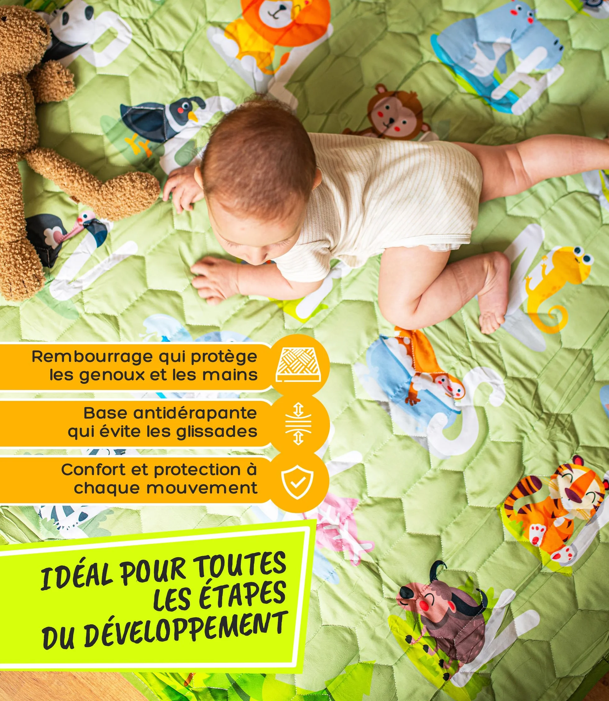 Tapis d'Éveil Pliable 120x120 cm Mousse Montessori Motricité Évolutif VALBABY