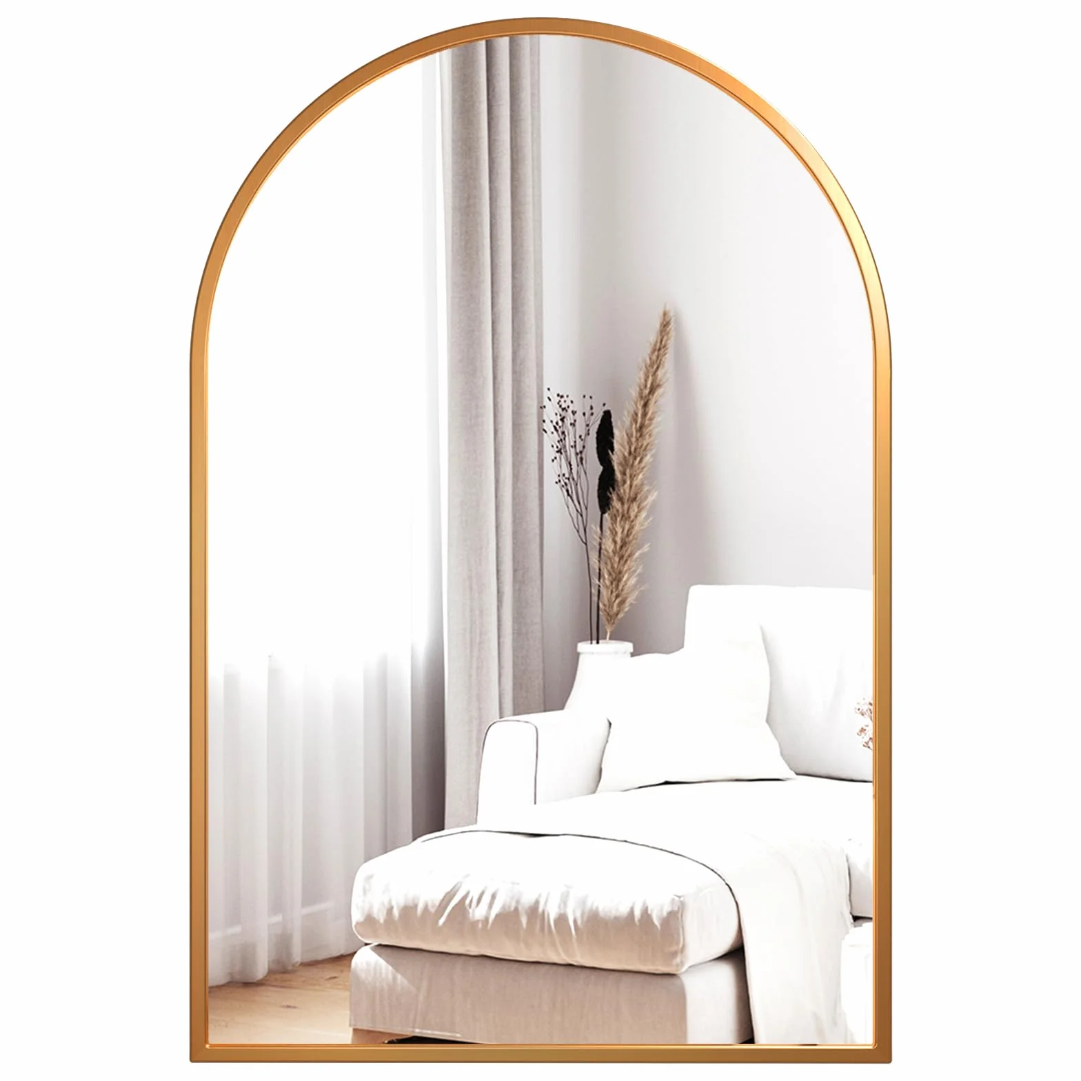Dripex Miroir Mural Arche 60x90cm Or Cadre Alliage Aluminium Grand Miroir Maquillage