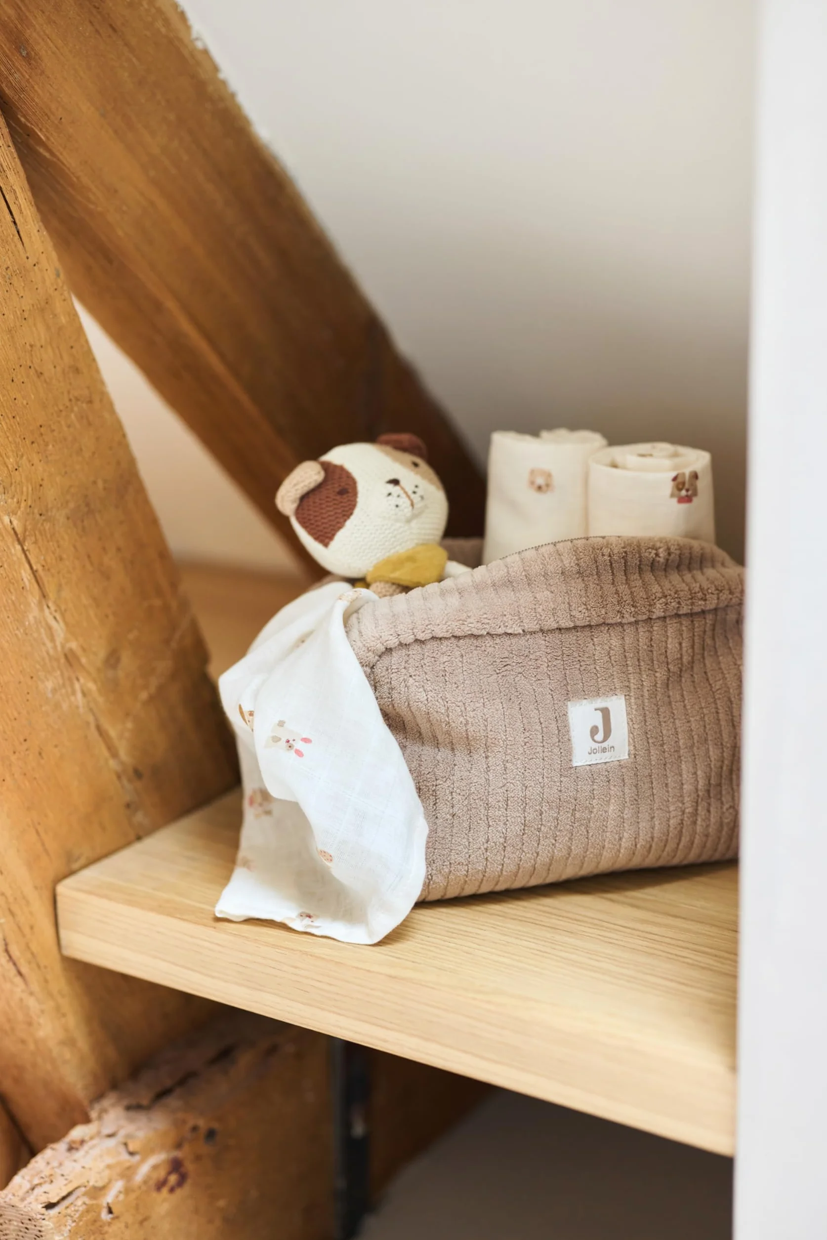 Jollein Trousse Bébé Cloudy Rib Milky Coffee Pochette de Toilette Bébé Fermeture Éclair