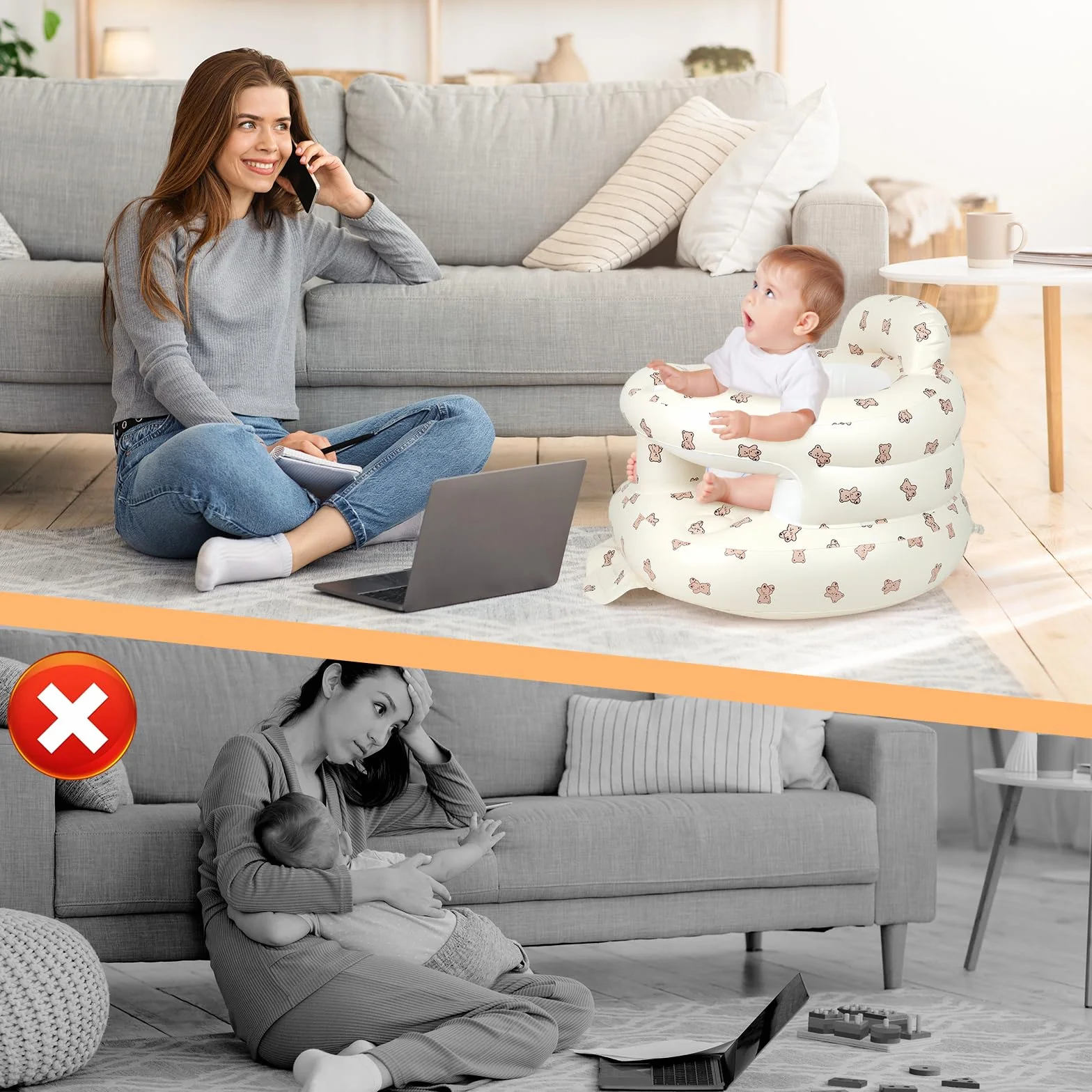 Siège Gonflable Bébé Ultra-Léger Portable avec Soutien Lombaire Cervical pour Voyage Camping 3 Mois+