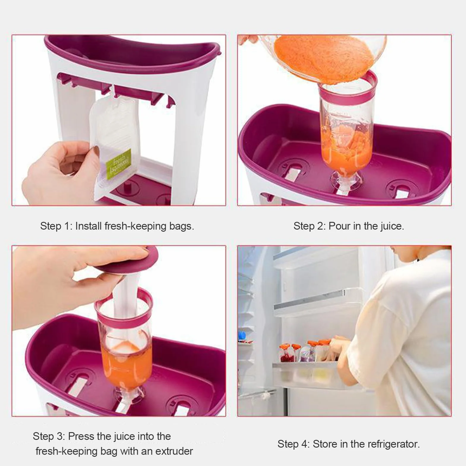 Machine à Compote Bébé avec Sacs Réutilisables, Gourde Compote Réutilisable pour Purées Maison