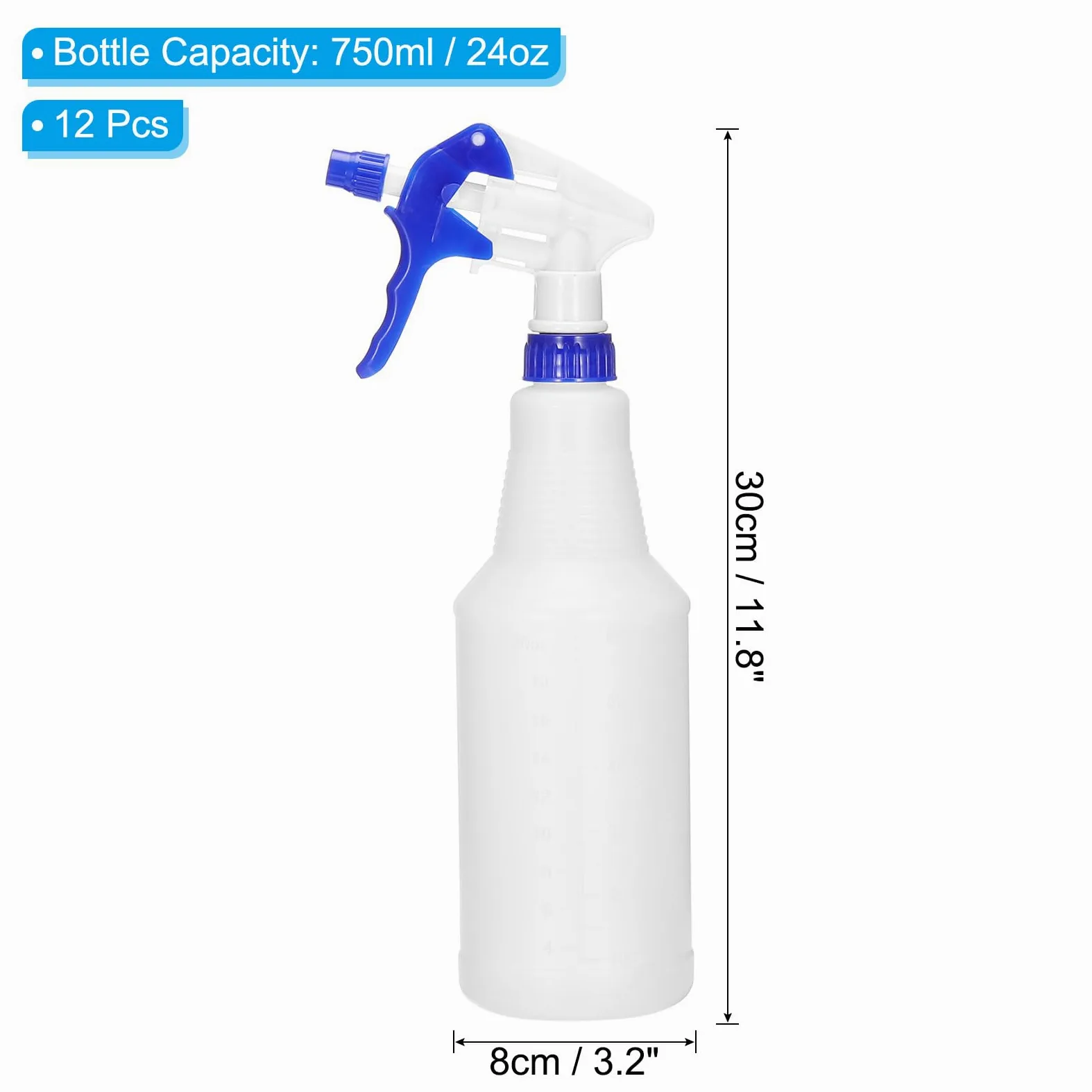 PATIKIL 12pcs 750ml/24oz Bouteilles De Pulvérisation En Plastique Bleu | Buse Réglable Anti-Fuites Vide Brumisateur Jet D'Eau, Pour Solutions De Nettoyage Plantes Cheveux