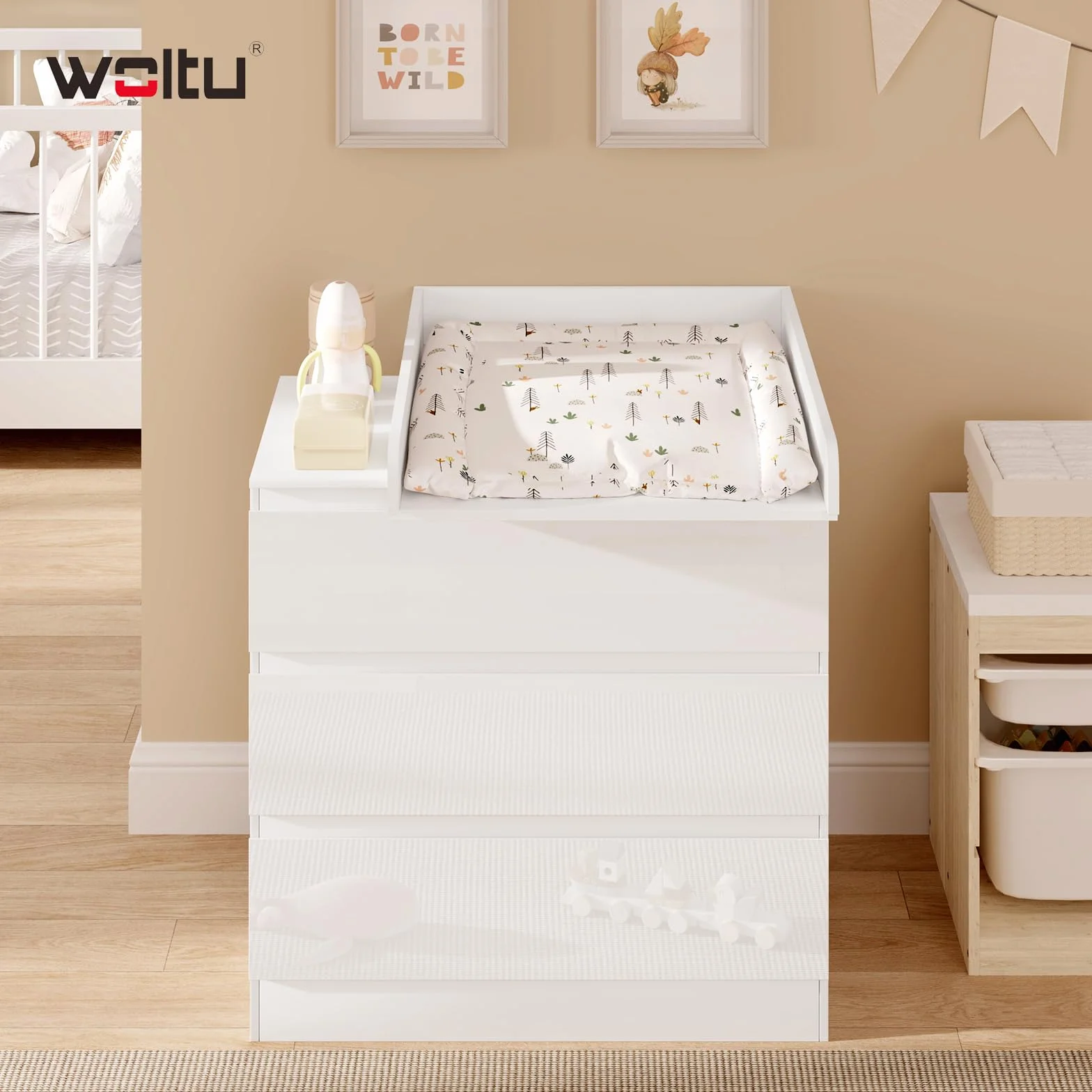 WOLTU Plan à Langer Universel en MDF Amovible avec Profondeur réglable 46,5–50 cm, pour Commode 60x80x10 cm, Blanc