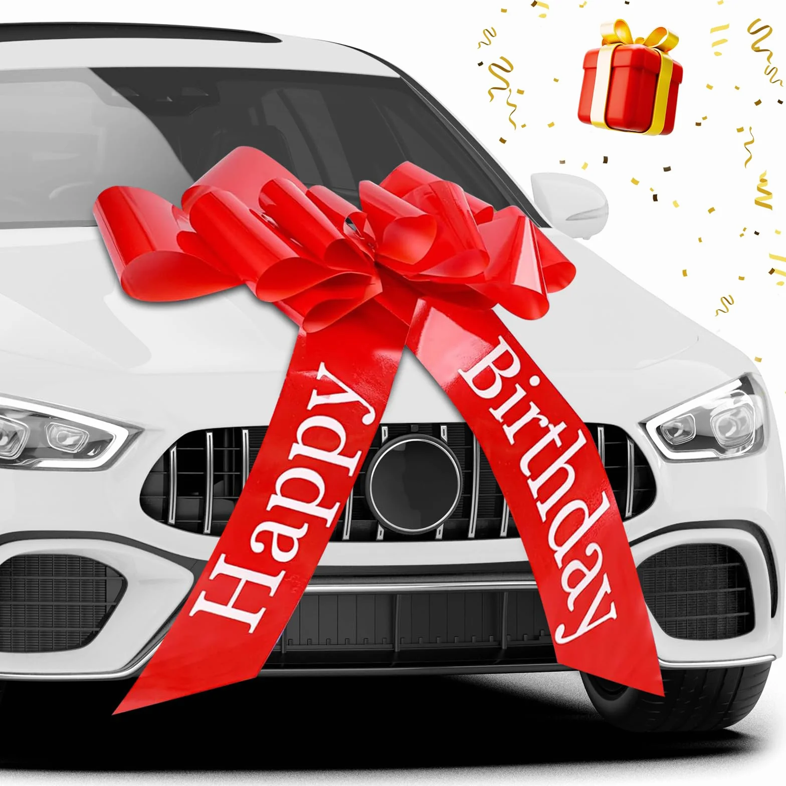Grand Noeud Cadeau de Voiture 76 cm Rouge Auto-assemblable Réutilisable avec Ventouse