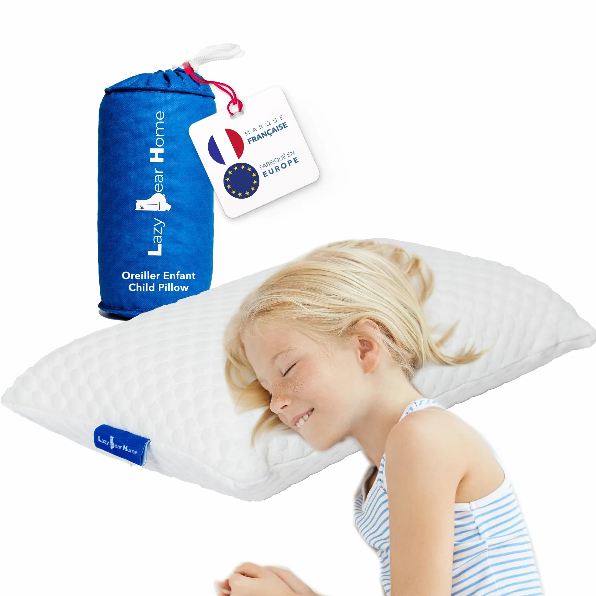Oreiller Memoire Forme Enfant 2 Ans+ Ergonomique Cervical Sécurisé Hypoallergénique Certifié Oeko-TEX 49x27x7cm